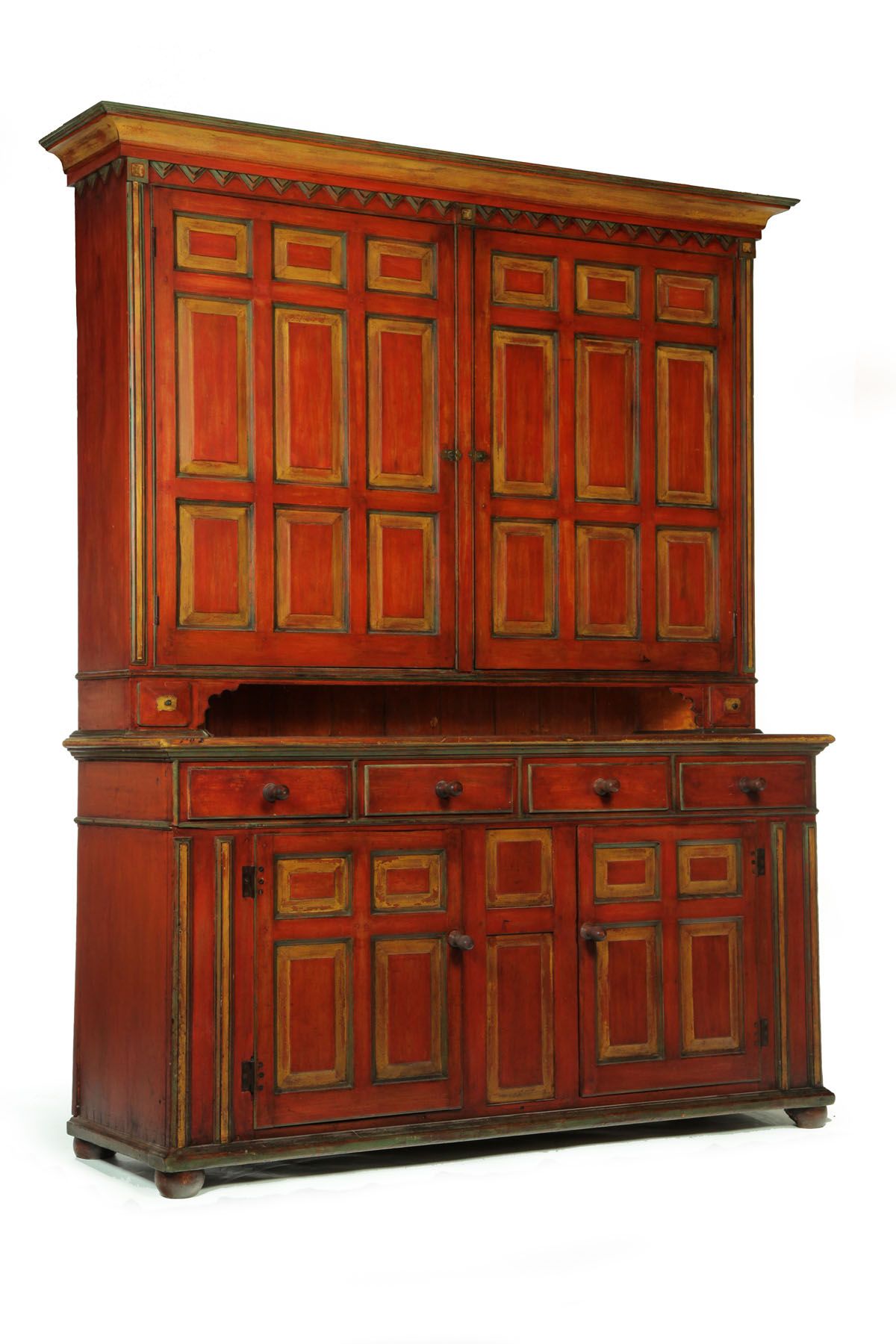 DECORATED STEP-BACK CUPBOARD. Probably American, early 19th century ...
