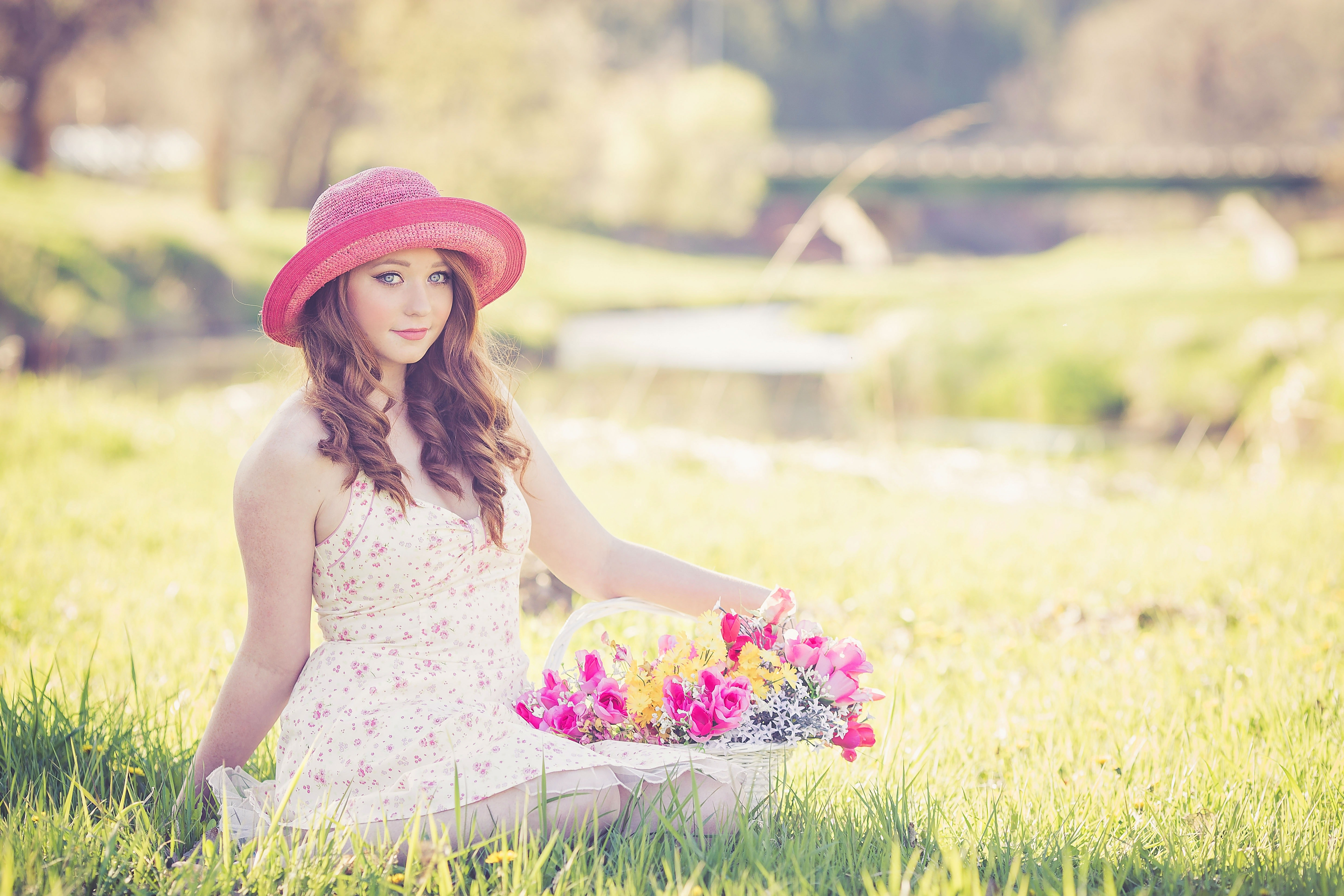Portrait of a Beautiful Young Woman in Field, Artificial flowers, Photoshoot, Lady, Leisure, HQ Photo