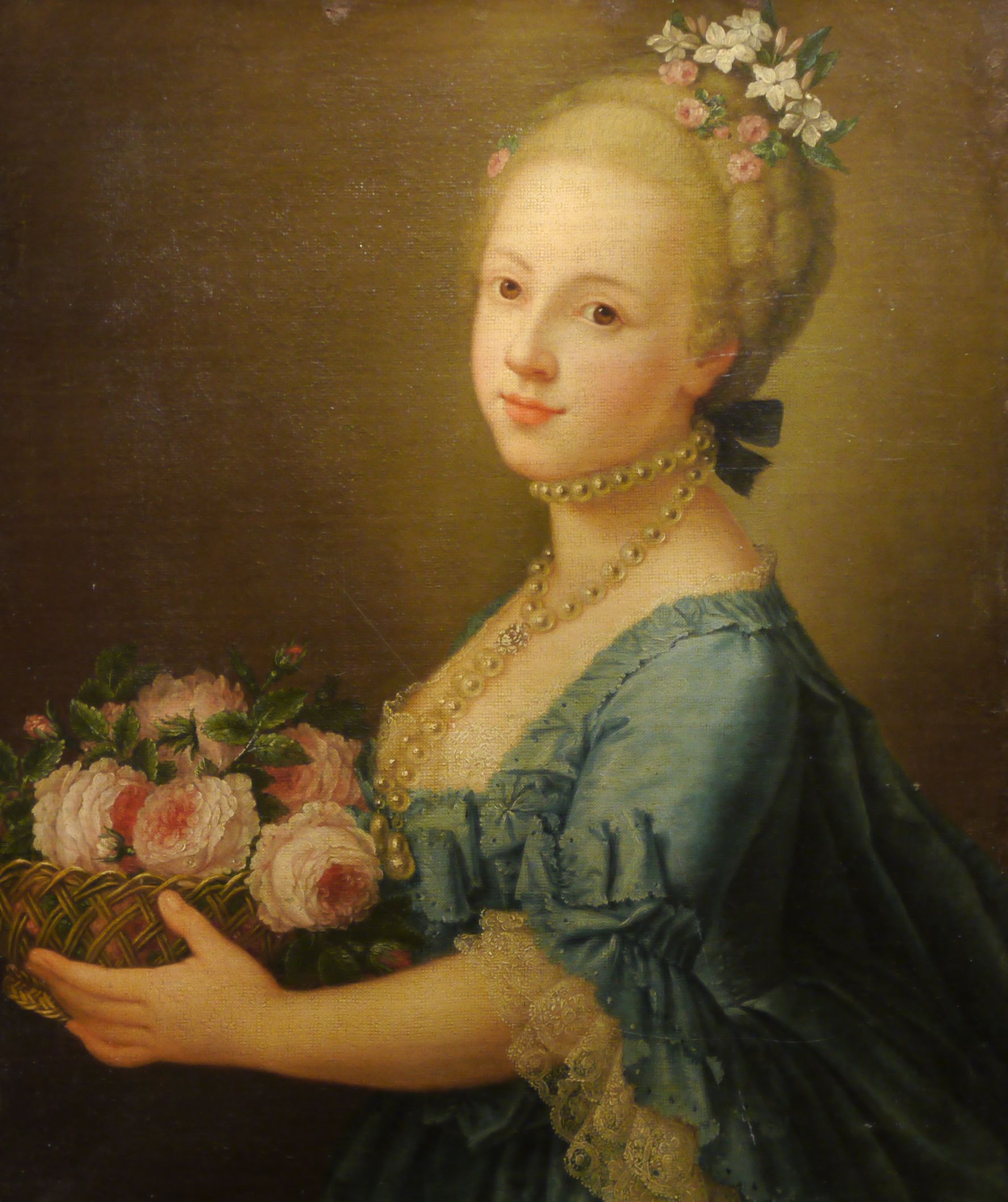 Portrait of a Young Woman Holding a Basket of Flowers Circle of ...