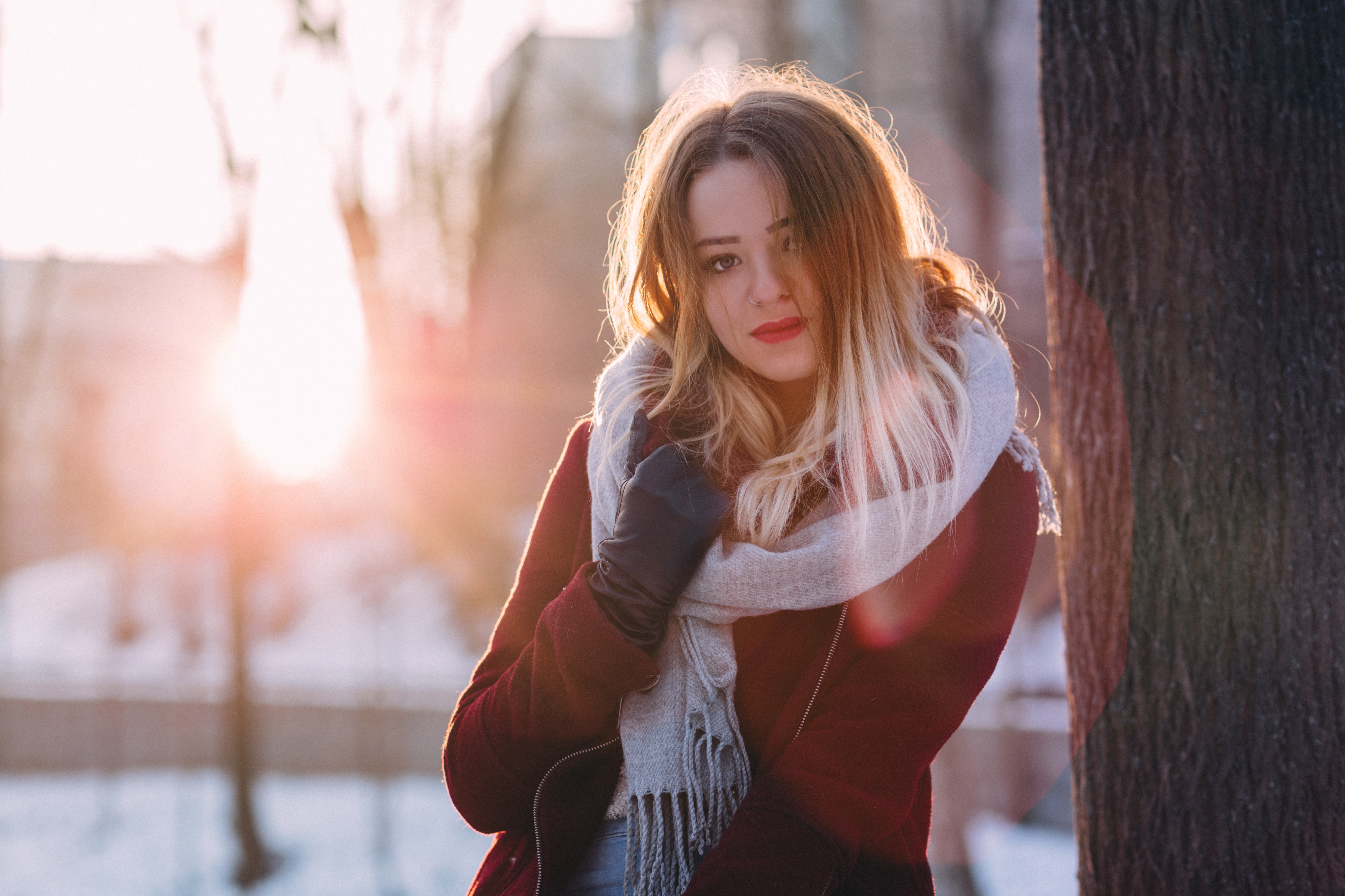 Portrait of young woman during winter photo