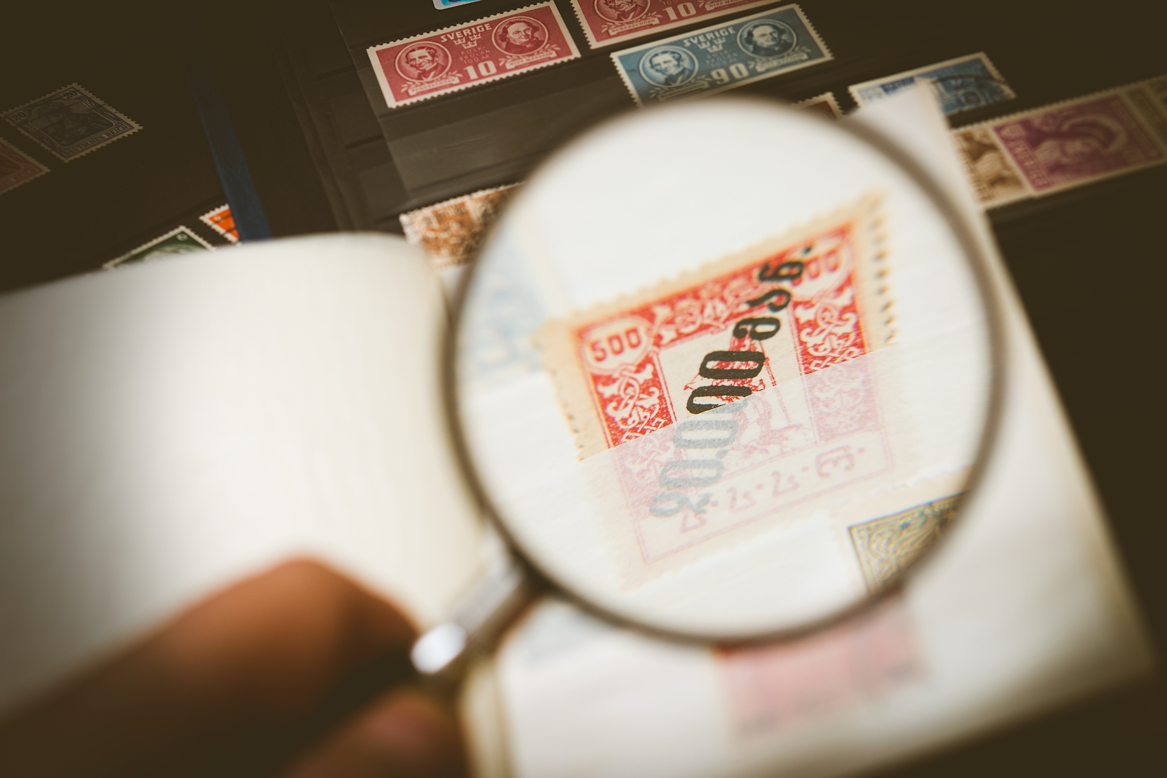 Postage Stamp, Detail, Glass, Magnification, Magnifying glass, HQ Photo
