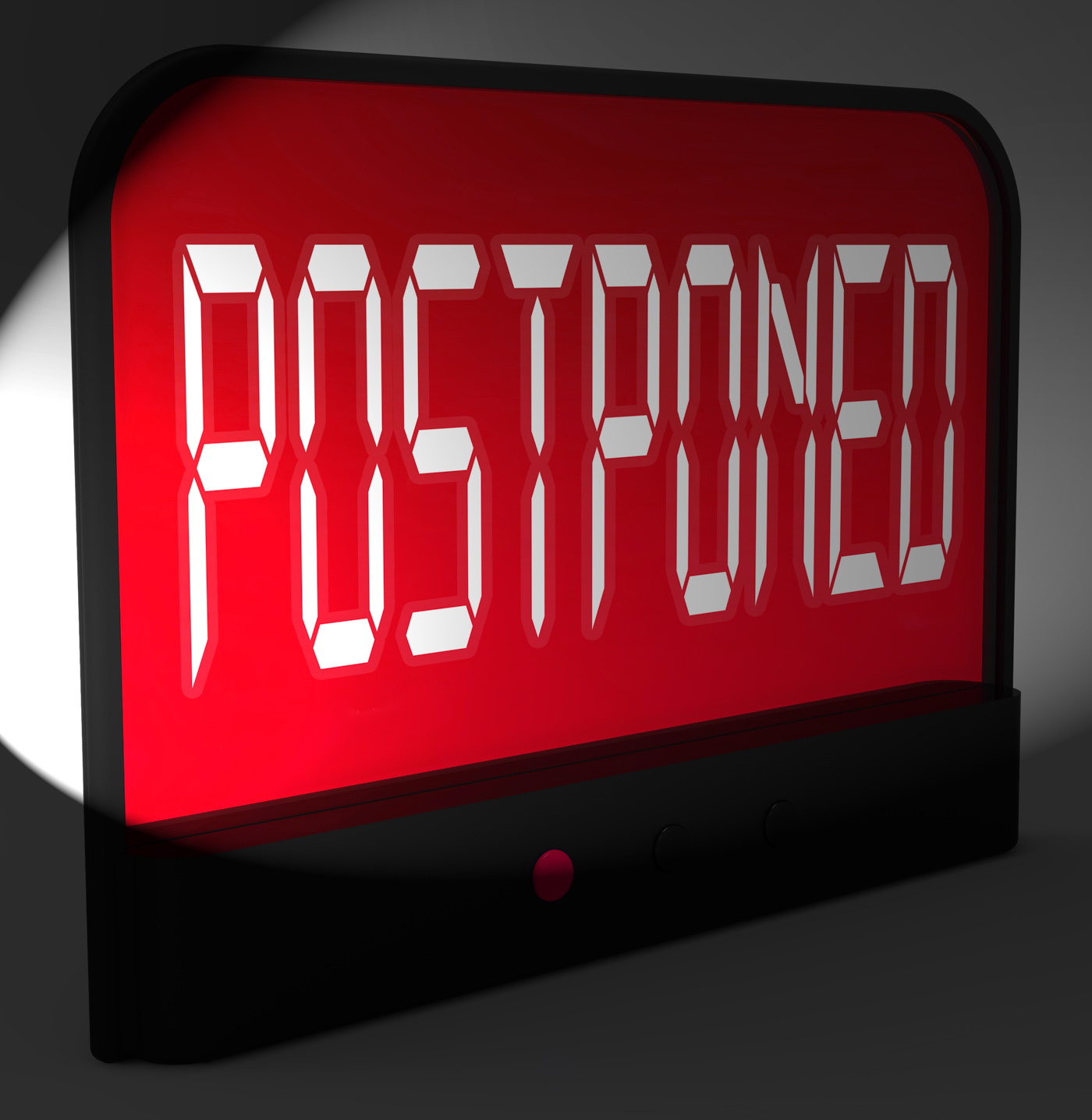 Postponed digital clock means delayed until later time photo