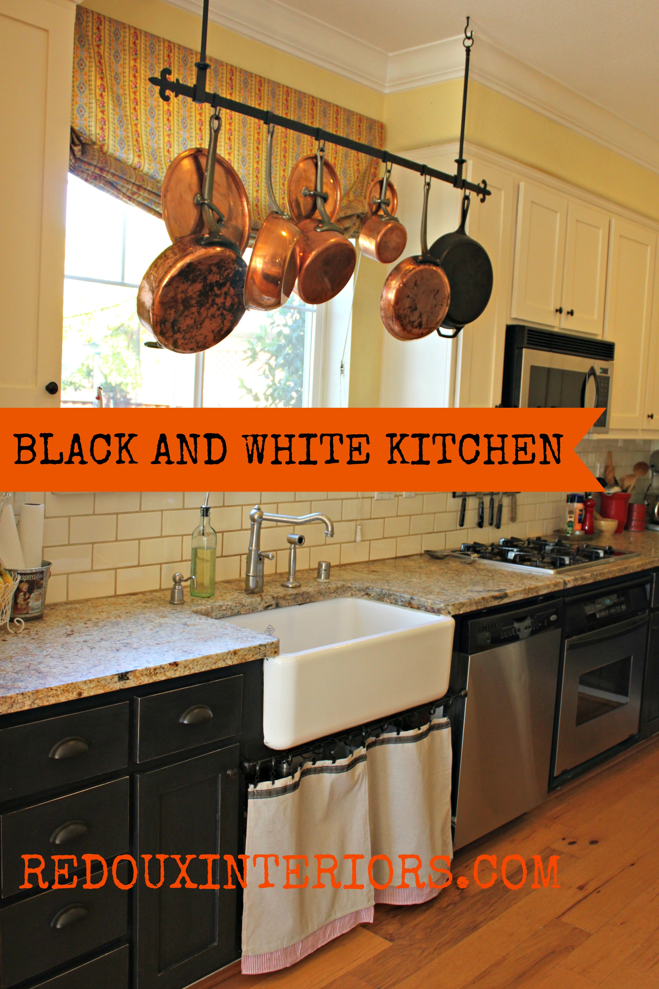 Black and White Kitchen Makeover. The single bar pot rack would be ...