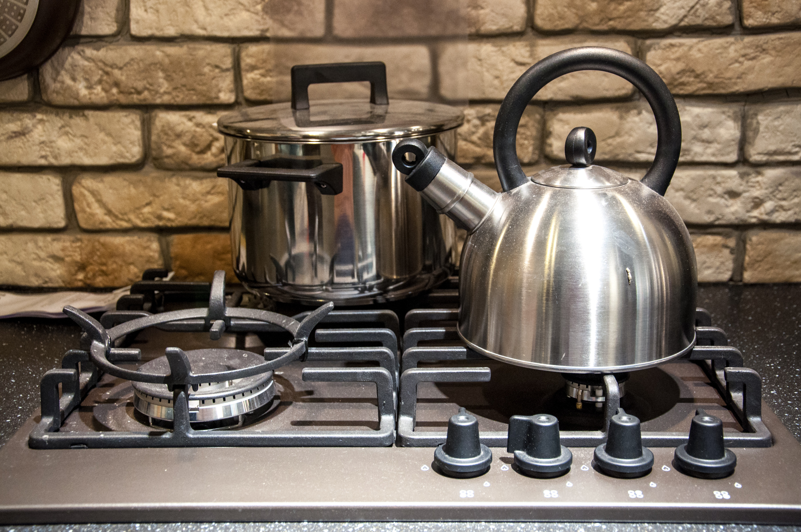 Pots on kitchen stove photo