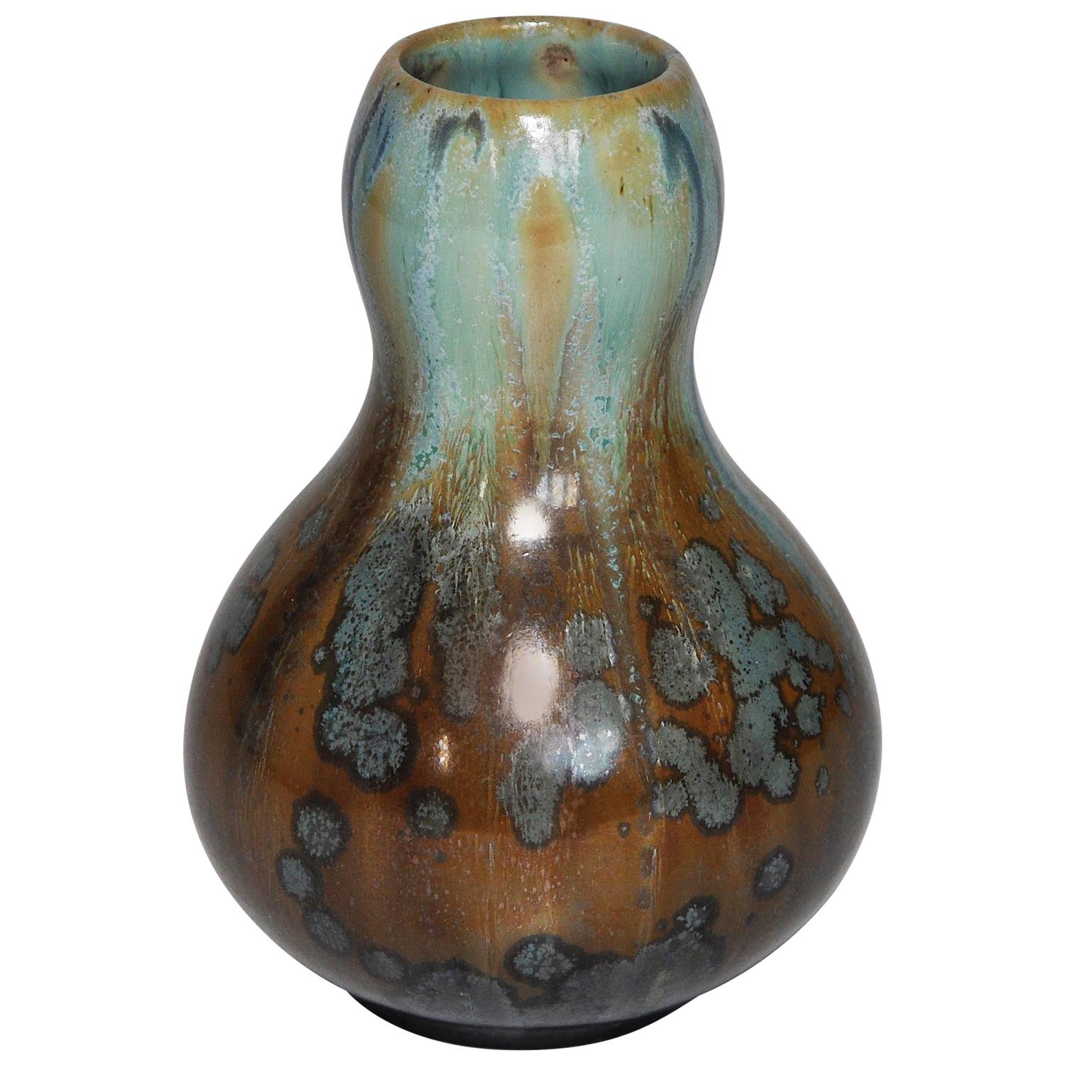 French Art Nouveau Pottery Blue Green Crystalline Glaze Pot Vase ...