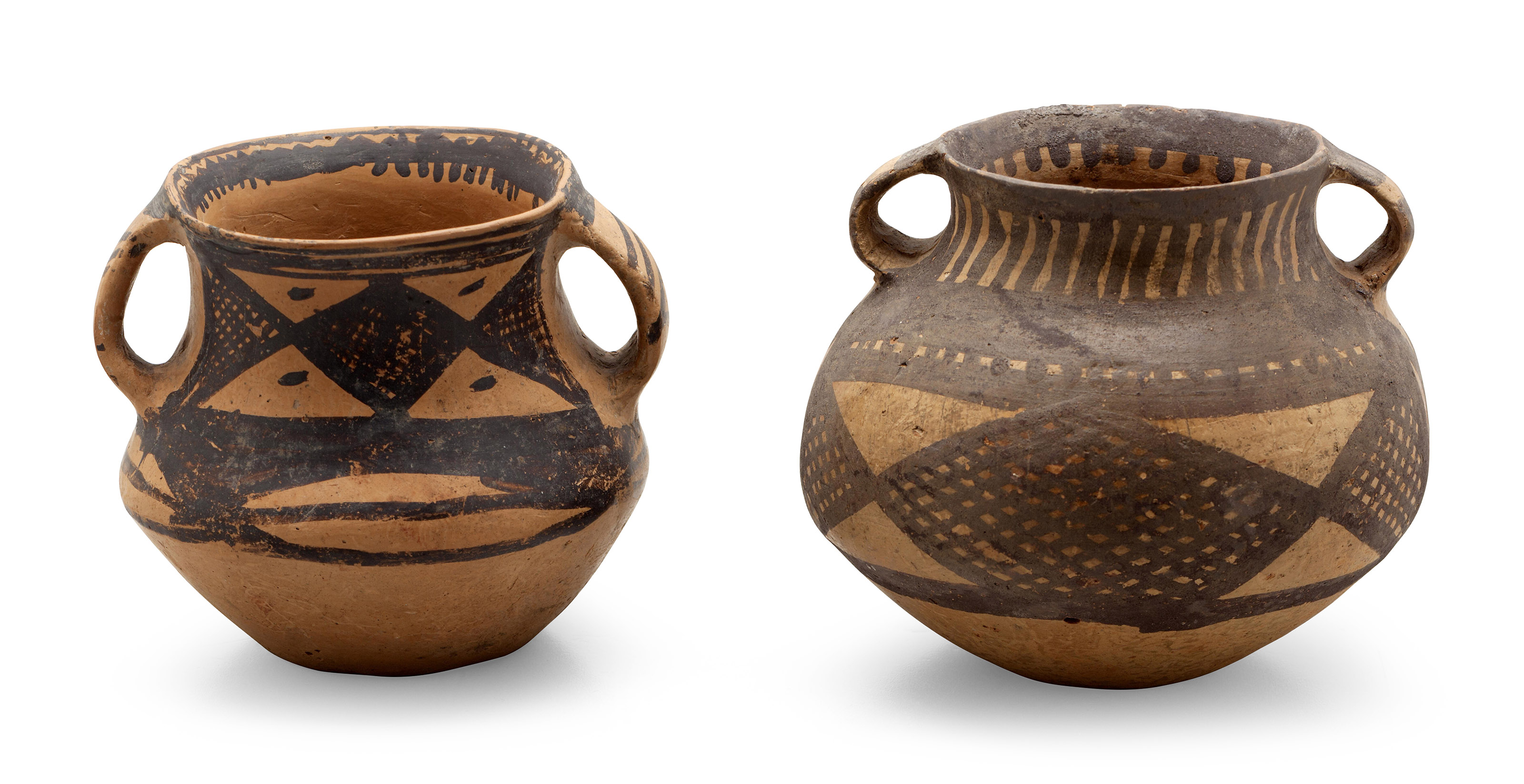 TWO PAINTED POTTERY JARS, NEOLITHIC PERIOD, MAJIAYAO CULTURE ...
