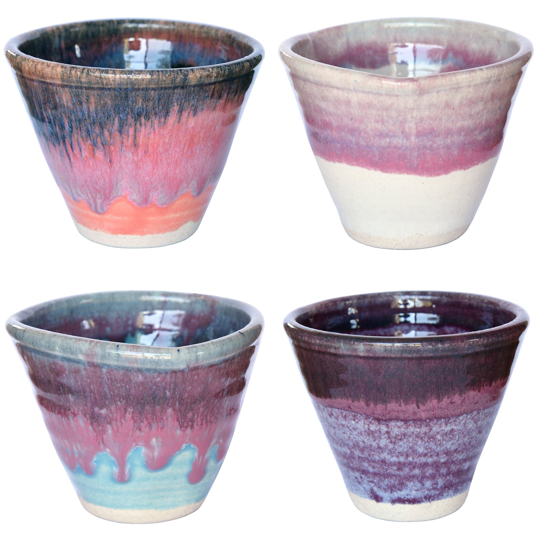 Boho Handmade Pottery Coffee Mugs Tea - Pink Blue White Purple - Set ...