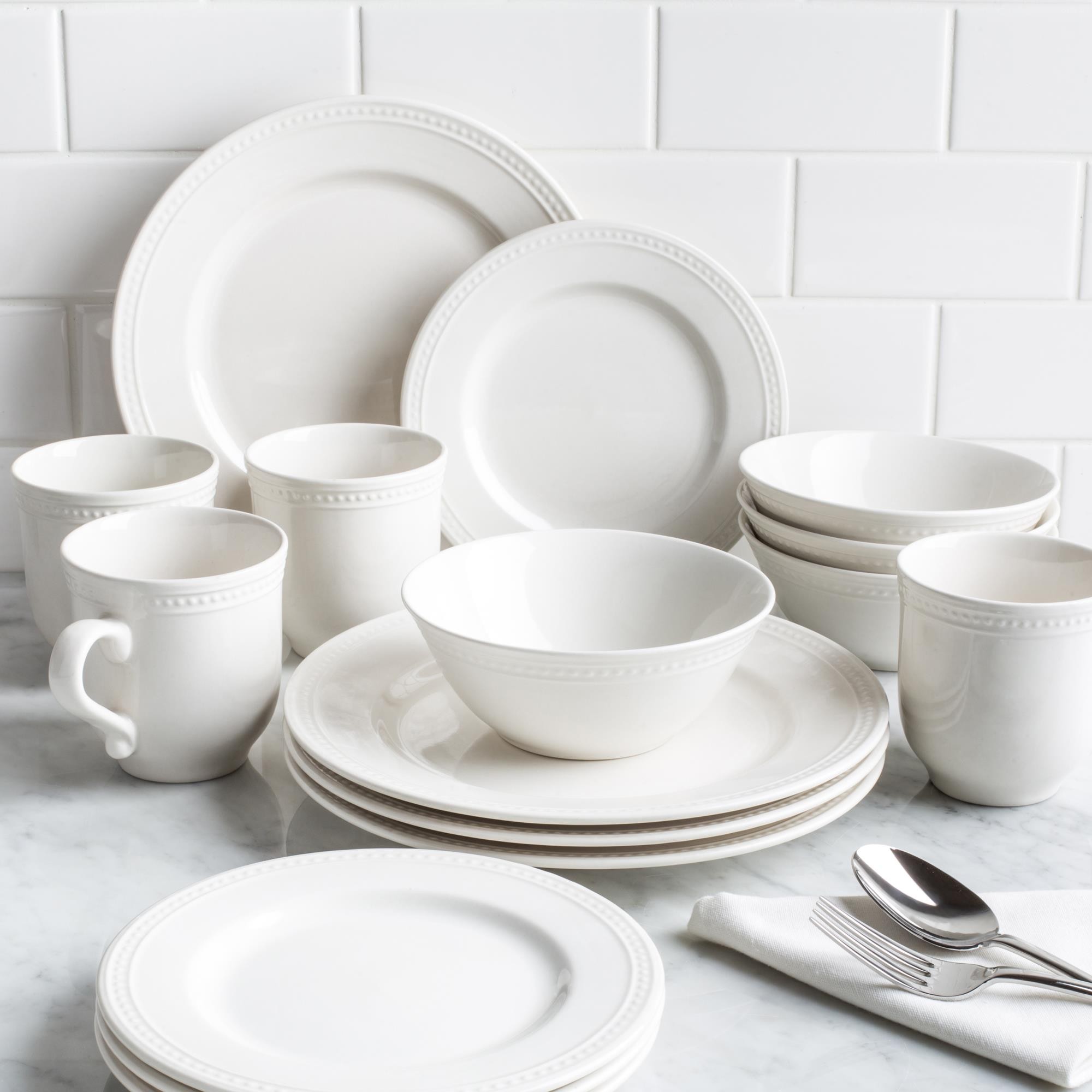 Thomson Pottery Pearlina Stoneware Dinnerware - Set of 16 (White ...