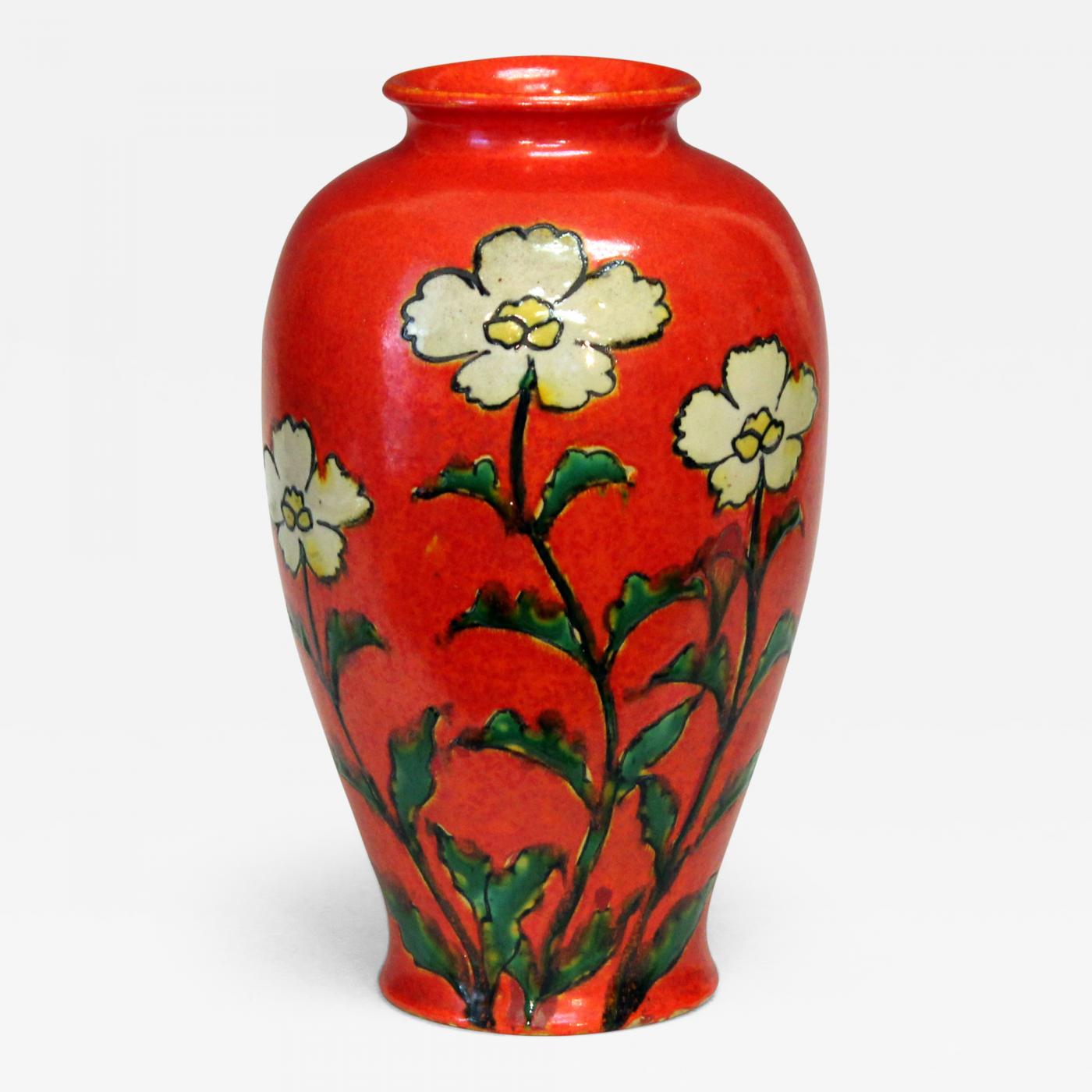 Awaji Pottery - Awaji Pottery Art Deco Japanese Chrome Orange Flower ...