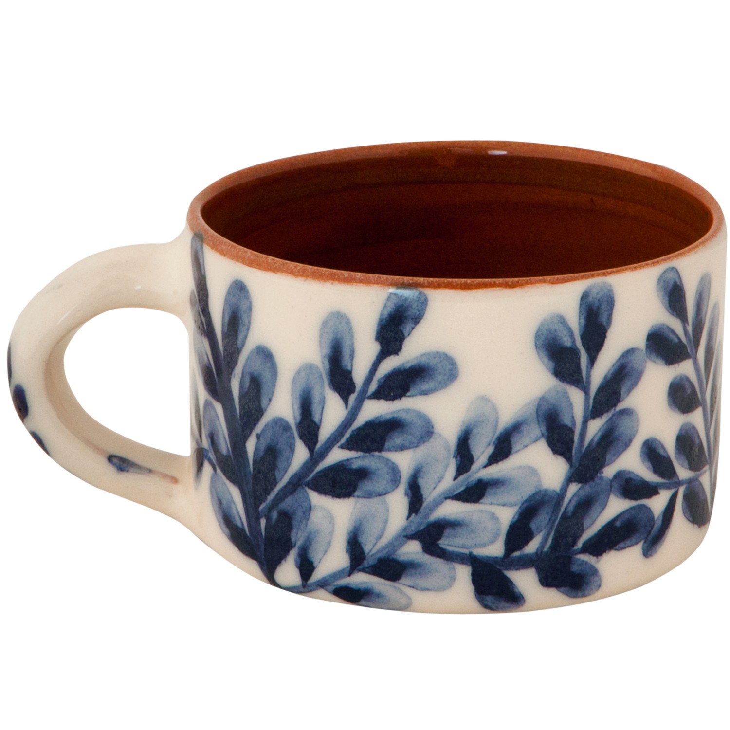 Handmade Pottery Coffee Mugs with Blue and White flowers