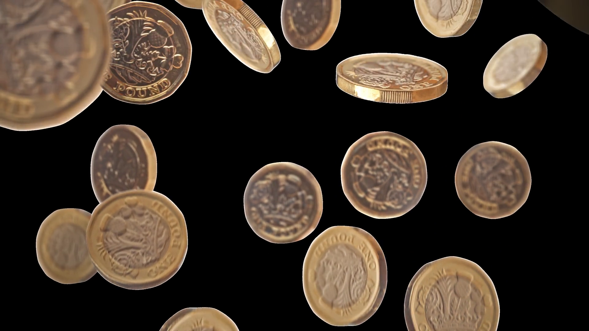 New British Pound Coins Falling With Alpha Channel Motion Background ...