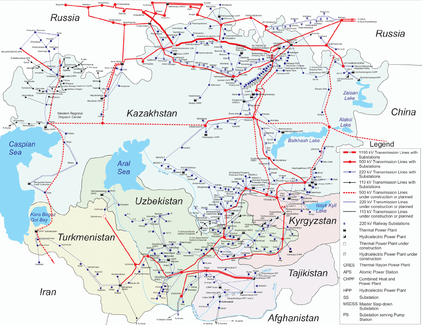 Map of Central Asian Electricity Grid - Central Asia - National ...