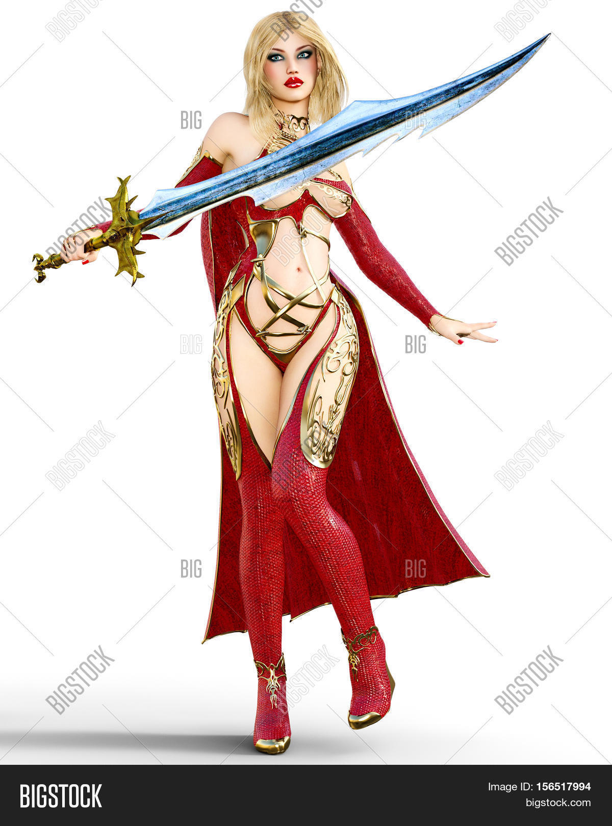 Young Beautiful Woman Warrior Red Image & Photo | Bigstock