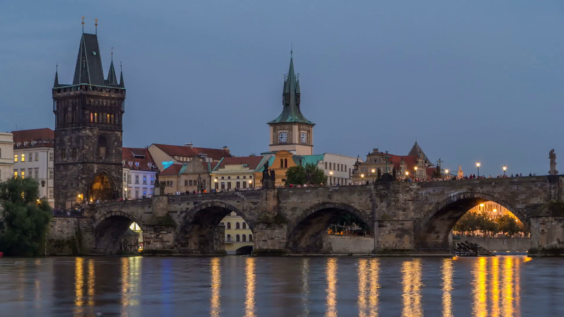 The Charles Bridge day to night transition timelapse over the Vltava ...
