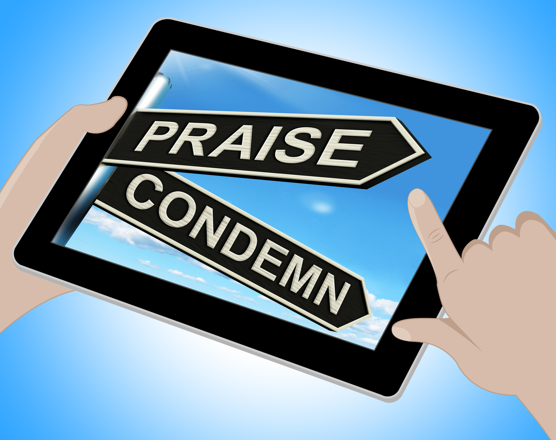 Praise condemn tablet shows approval or disapproval photo