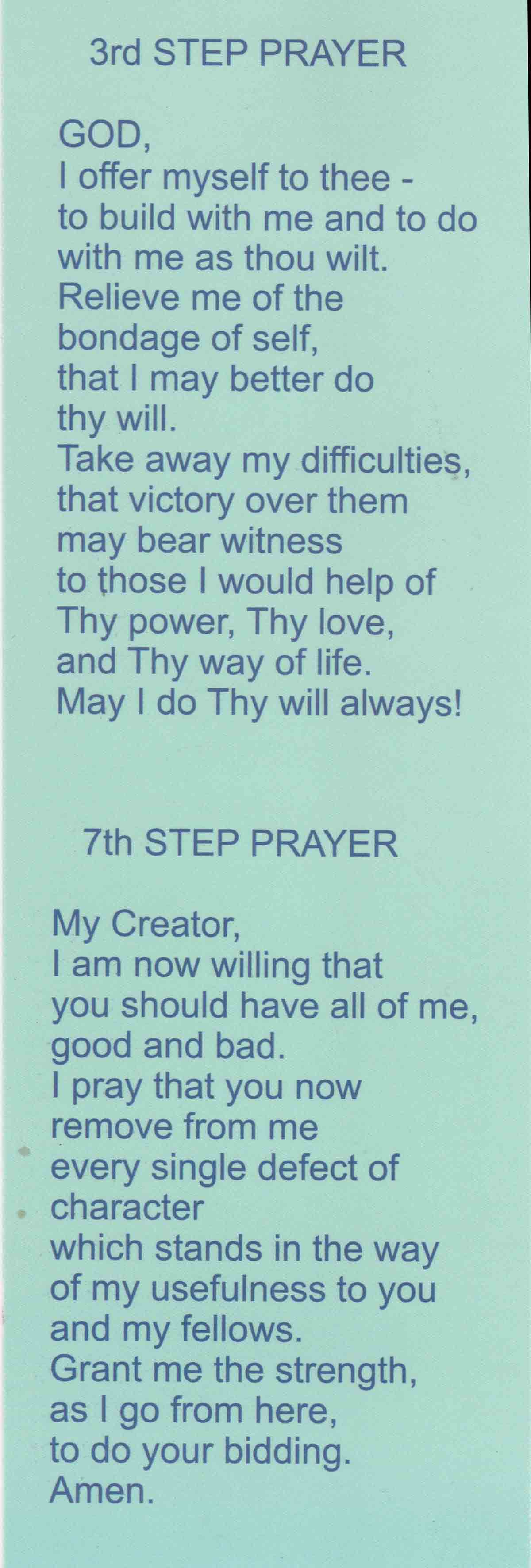 3rd and 7th Step Prayer Bookmark