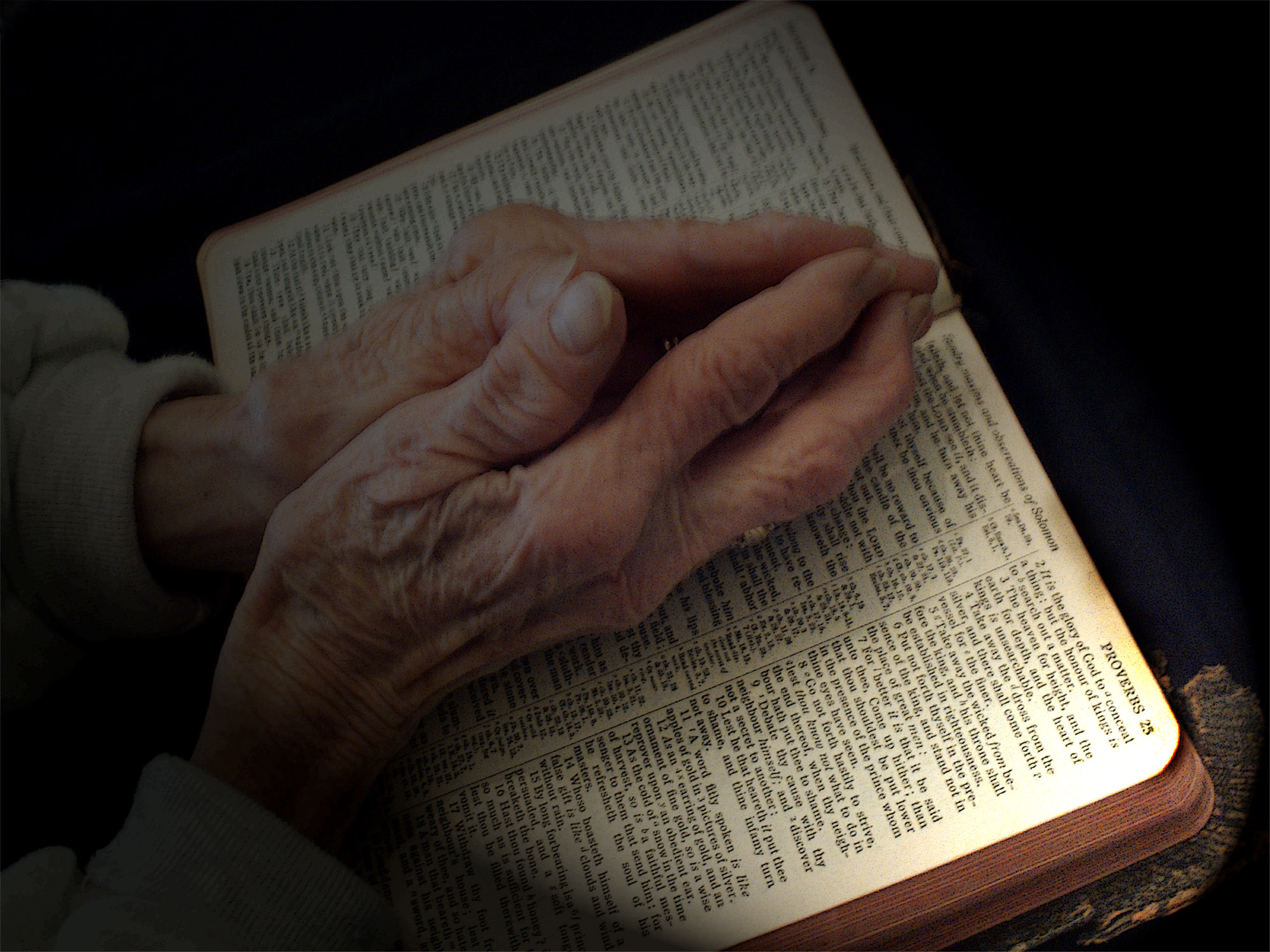 Praying hands on bible photo