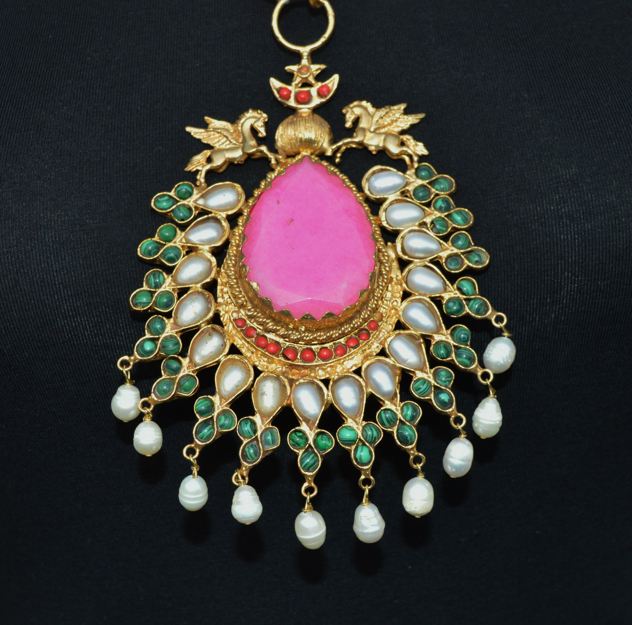 Aylas gold plated semi precious gem stone pearls Agate necklace pegasu