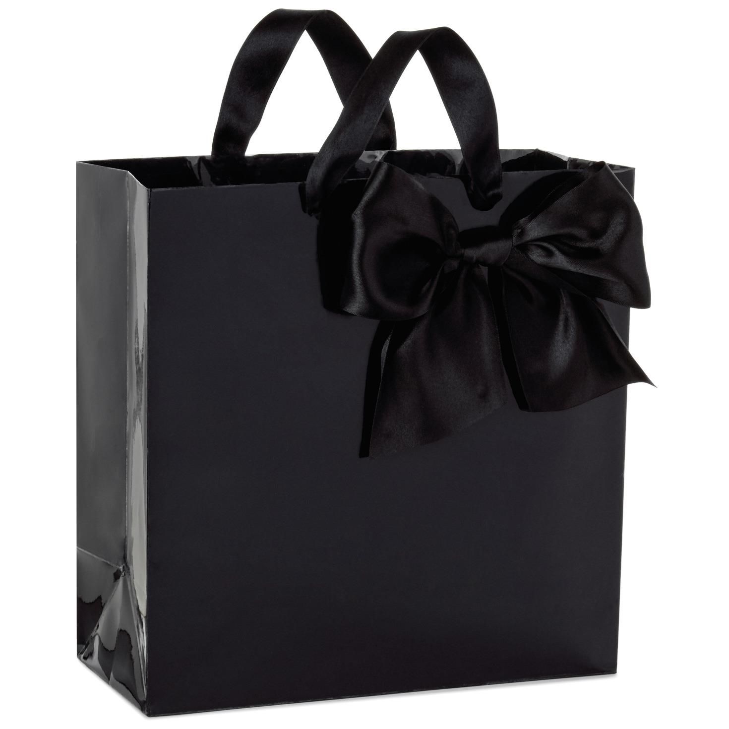Classic Black Bow Large Square Gift Bag, 10.25