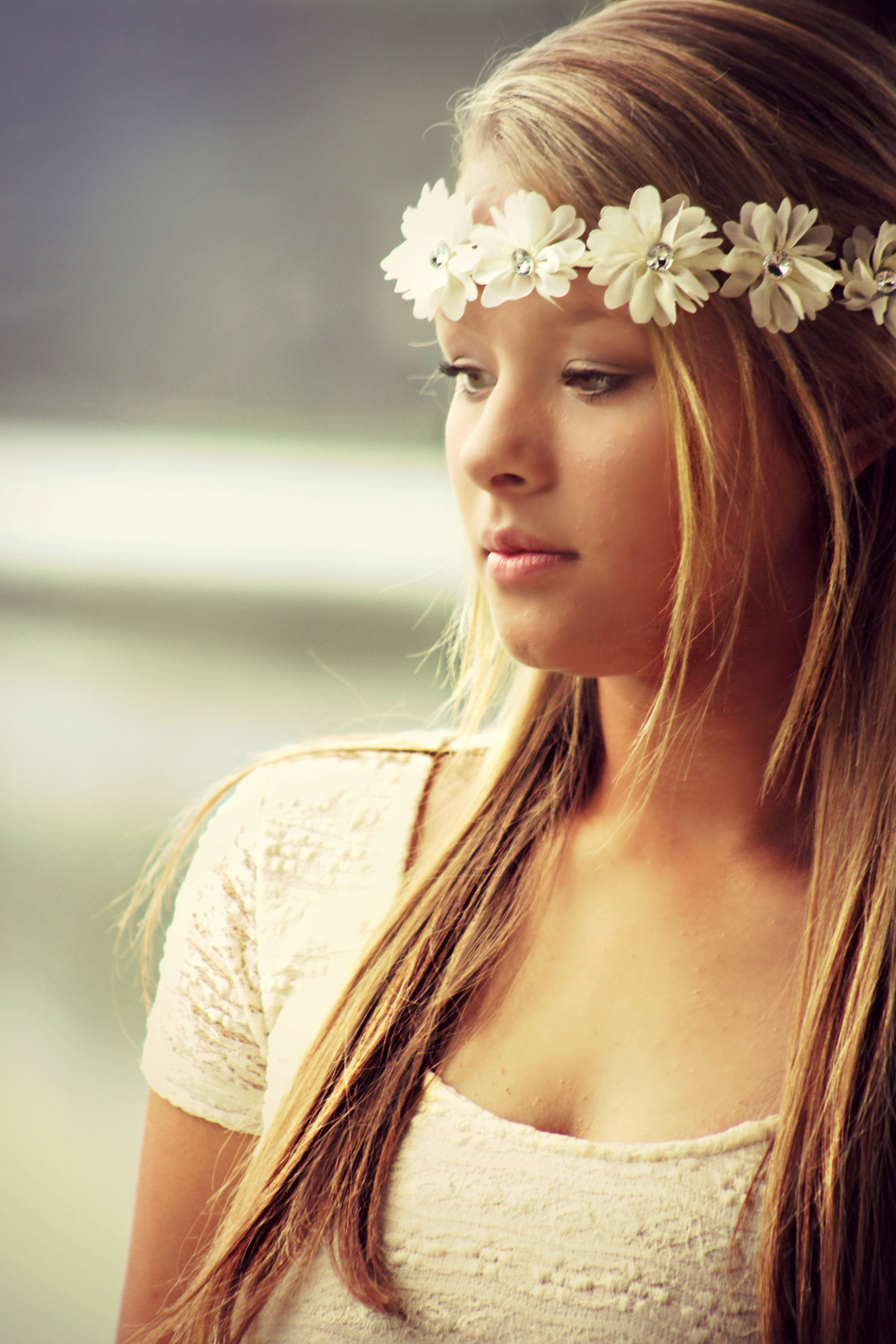 Pretty girl with crown of white flowers image - Free stock photo ...