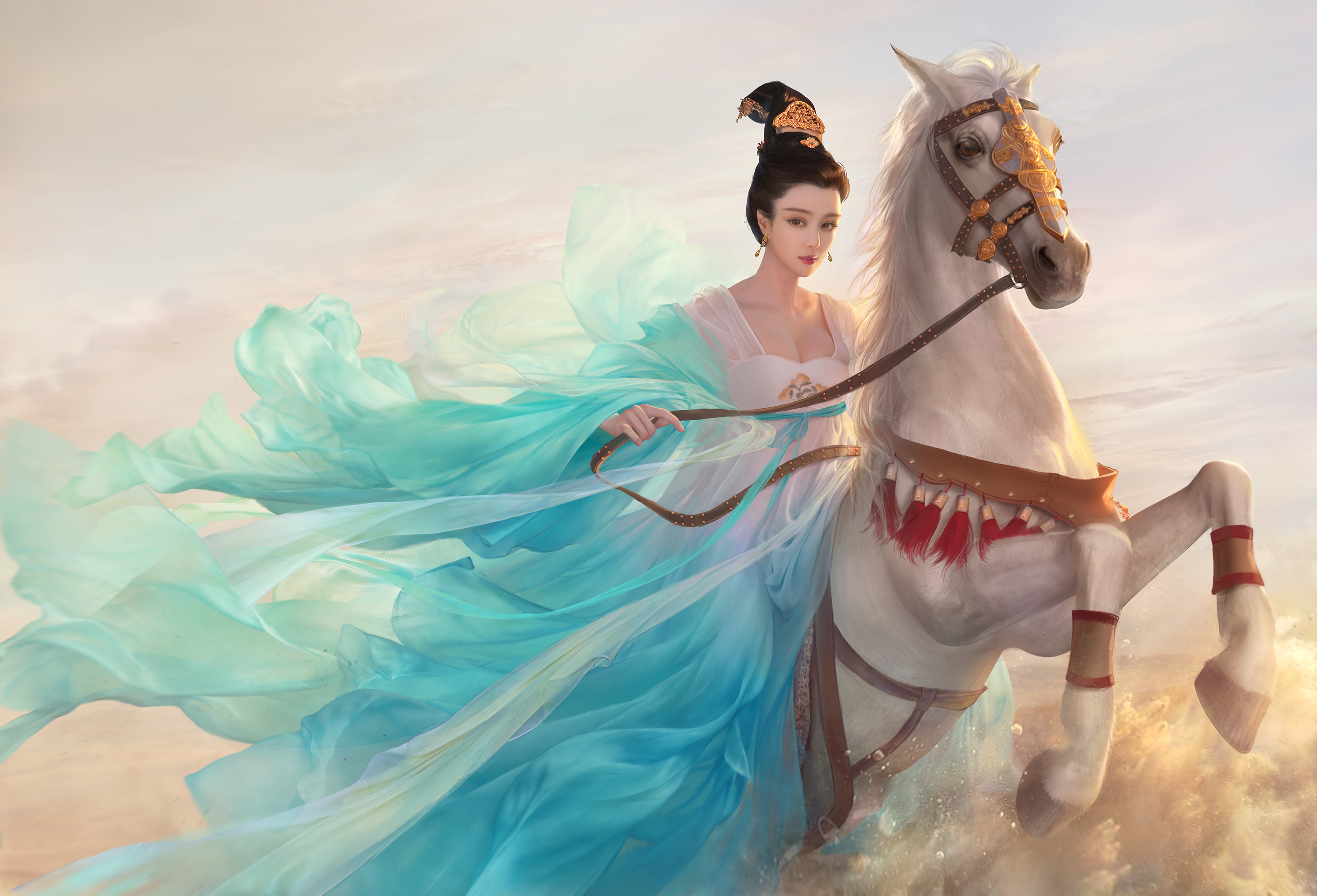 Wallpaper Princess, White horse, Fan Bingbing, Artwork, Fantasy, #7343