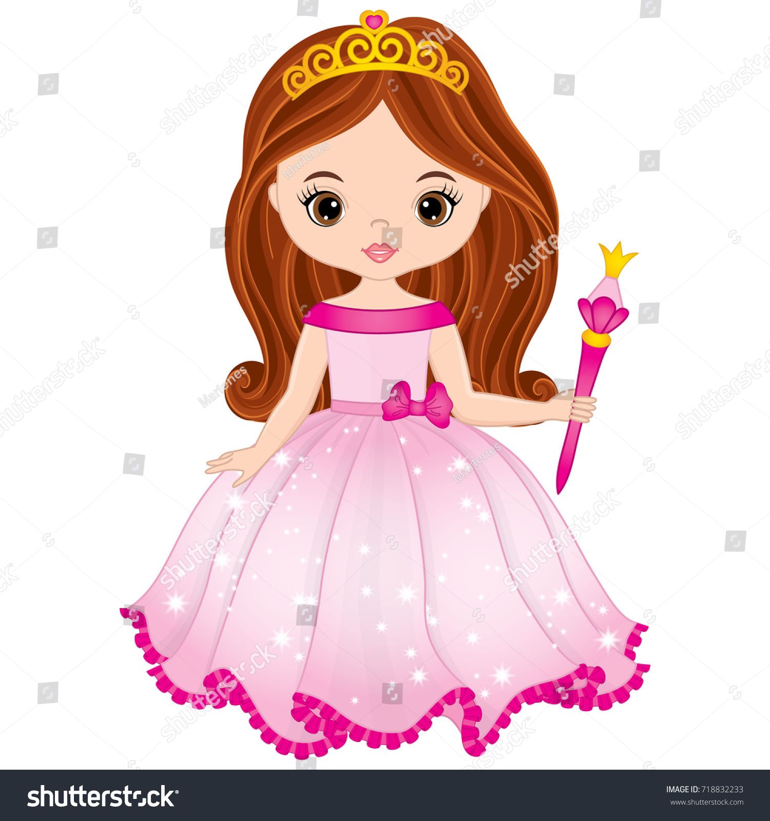 Vector beautiful princess in pink dress holding magic wand. Vector ...