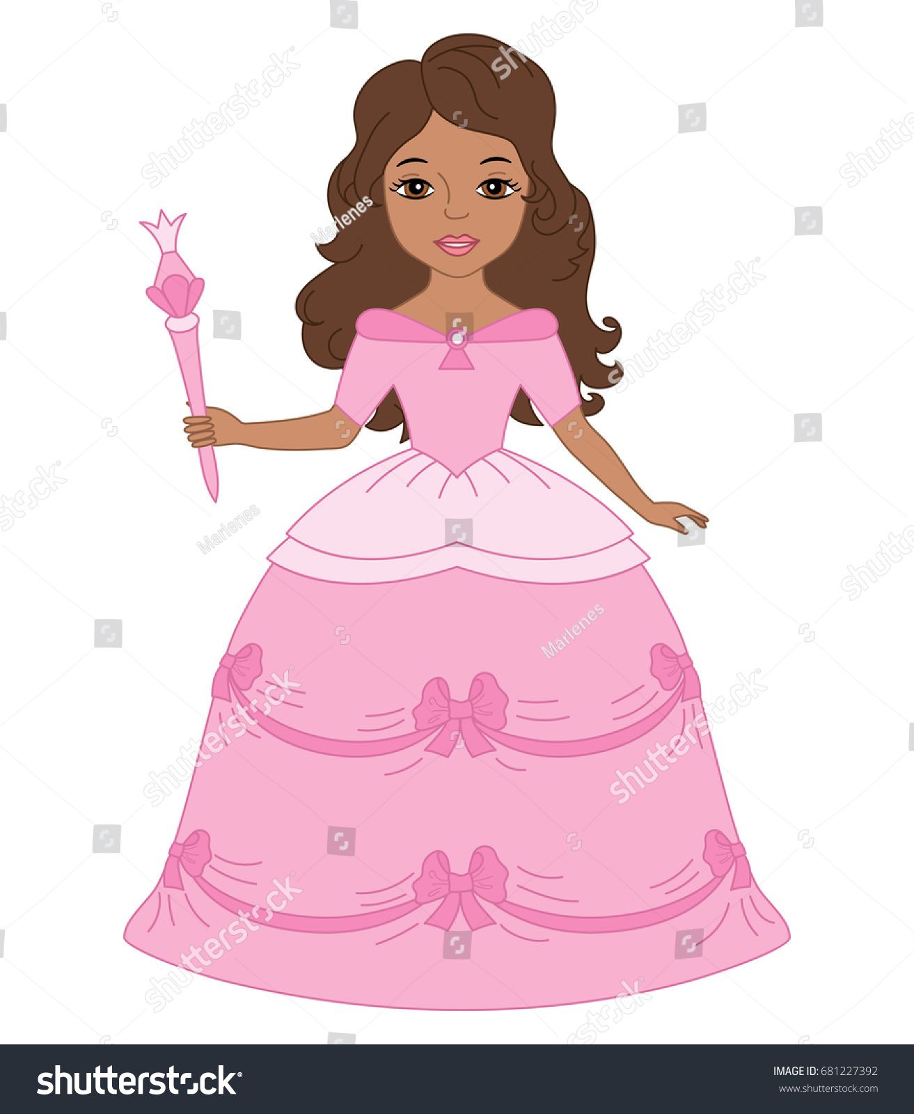 Vector beautiful African American princess in pink dress holding a ...
