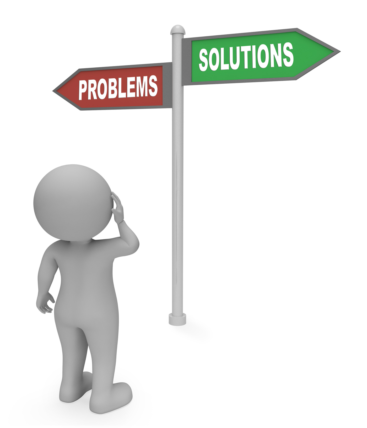 Problems solutions sign means difficult situation and complication 3d photo
