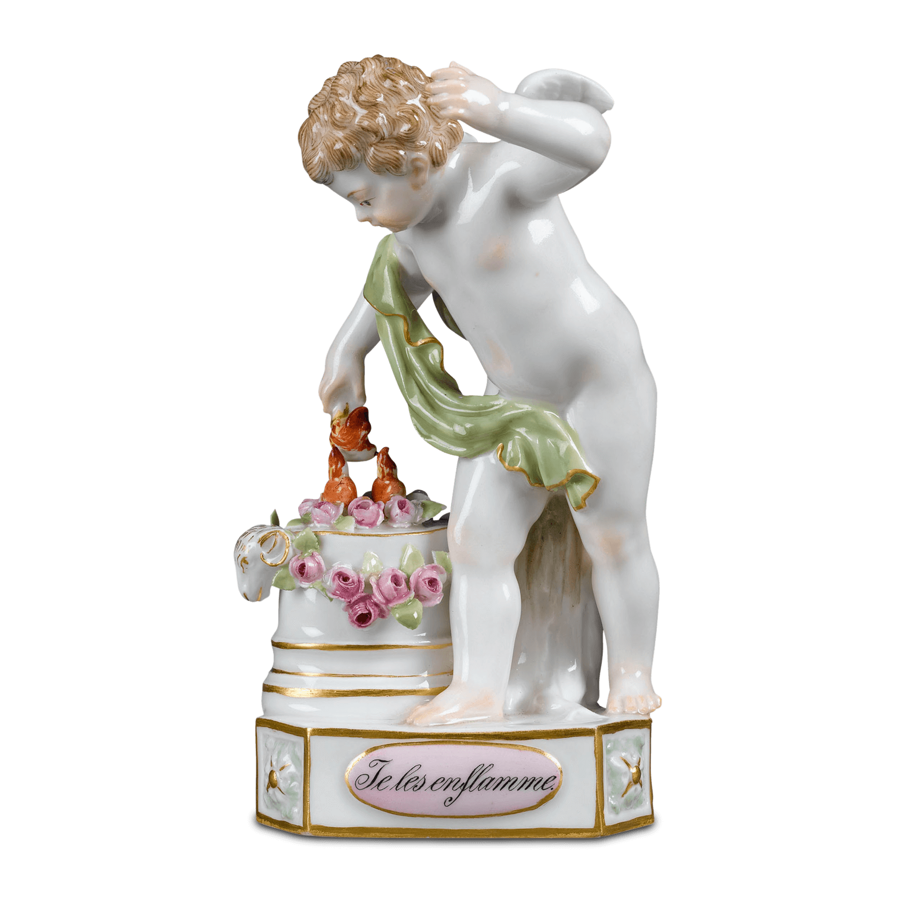 Antique Porcelain, Meissen, Cupid Motto Figure, Je Les Enflamme ...