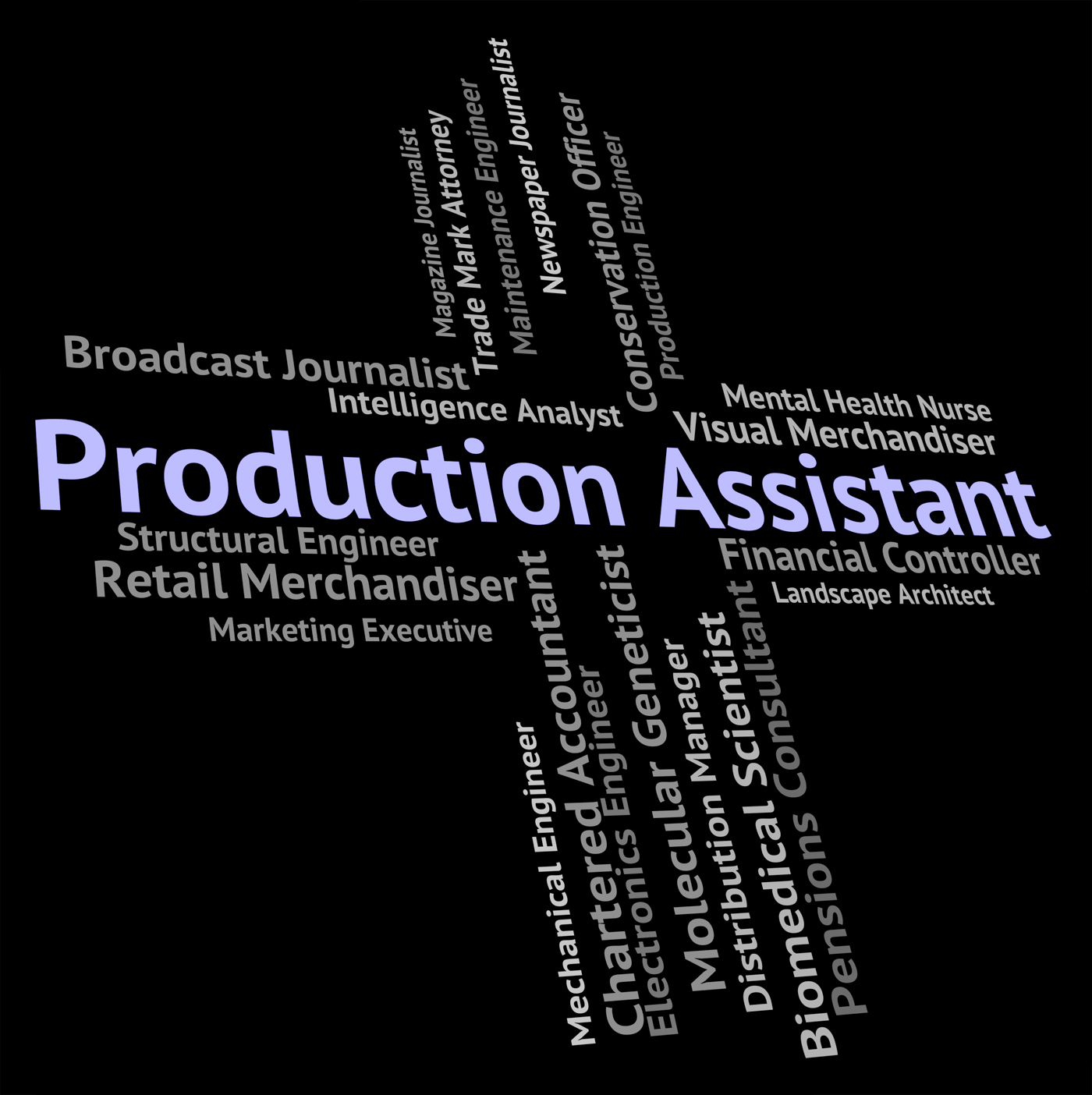 Production assistant represents helper jobs and job photo