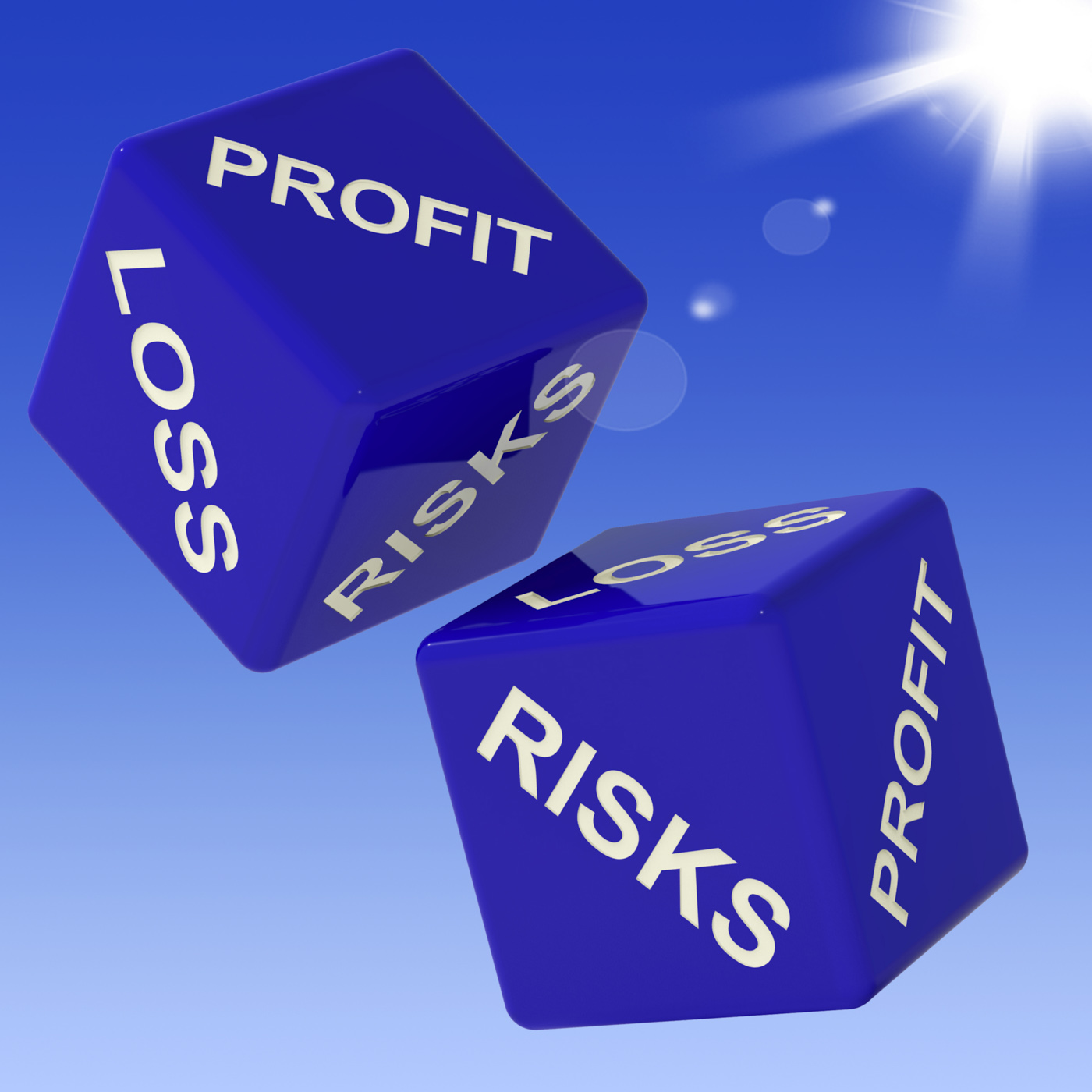 Profit, loss, risks dice showing incomes photo