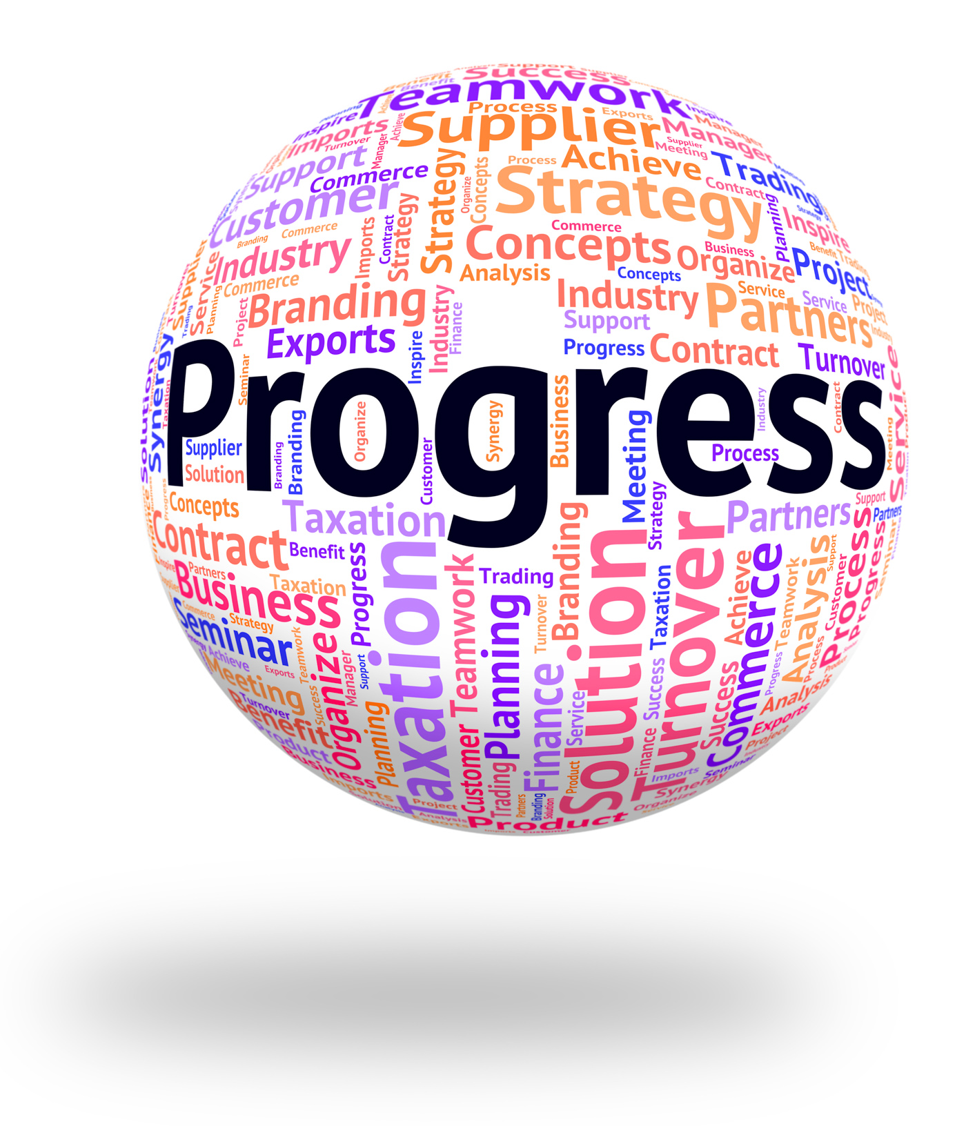 Progress word indicates words growth and headway photo
