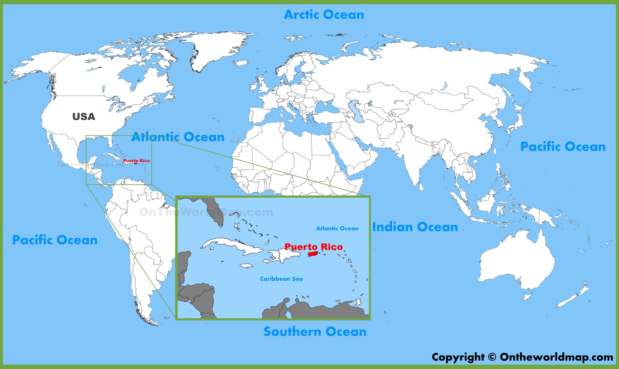 Puerto Rico location on the World Map ﻿