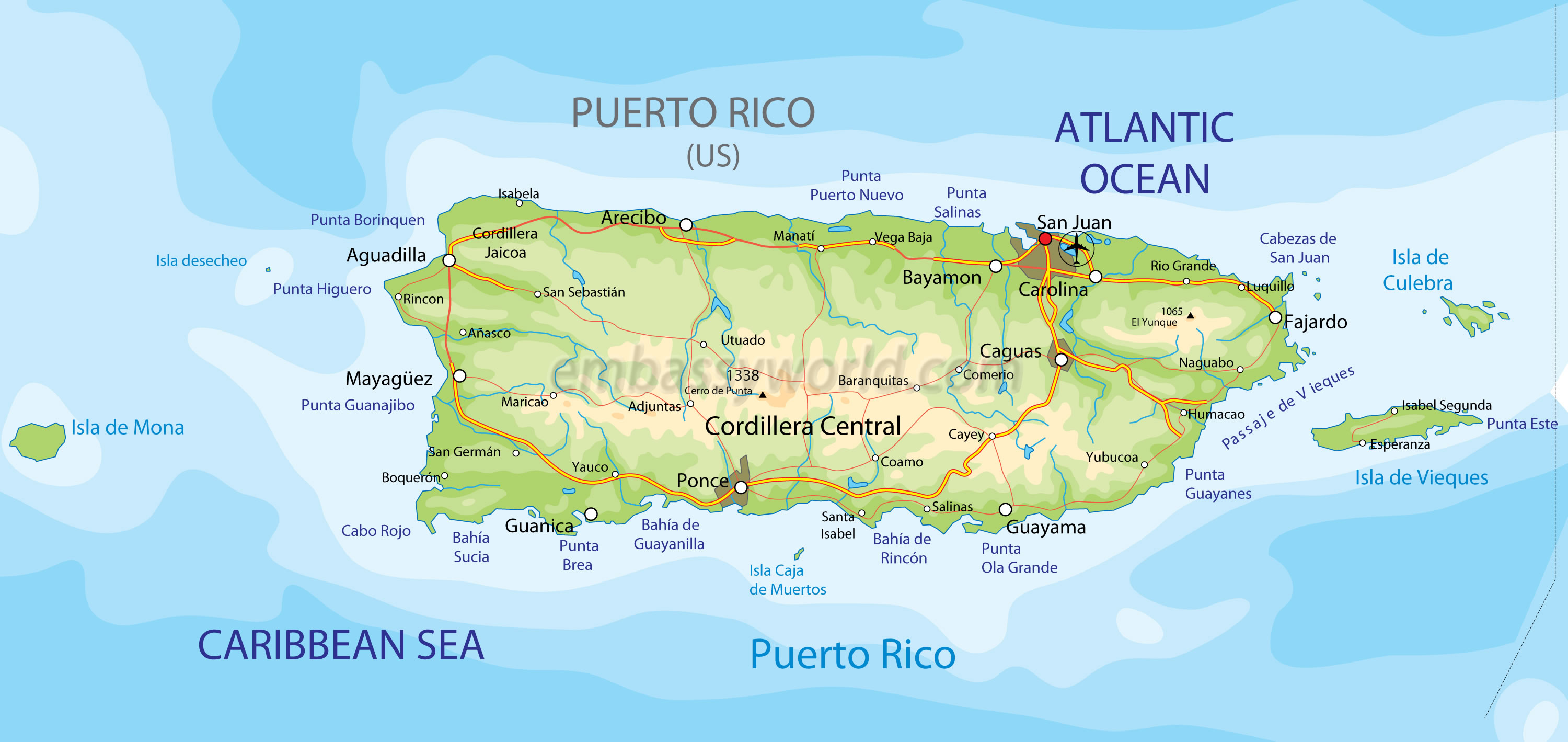 Puerto Rico Map (Physical) | LA CHULETA CONGELÁ'