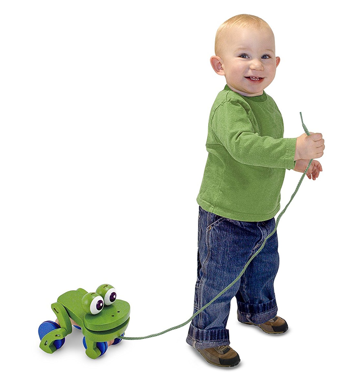 Amazon.com: Melissa & Doug Deluxe Frolicking Frog Wooden Pull Toy ...
