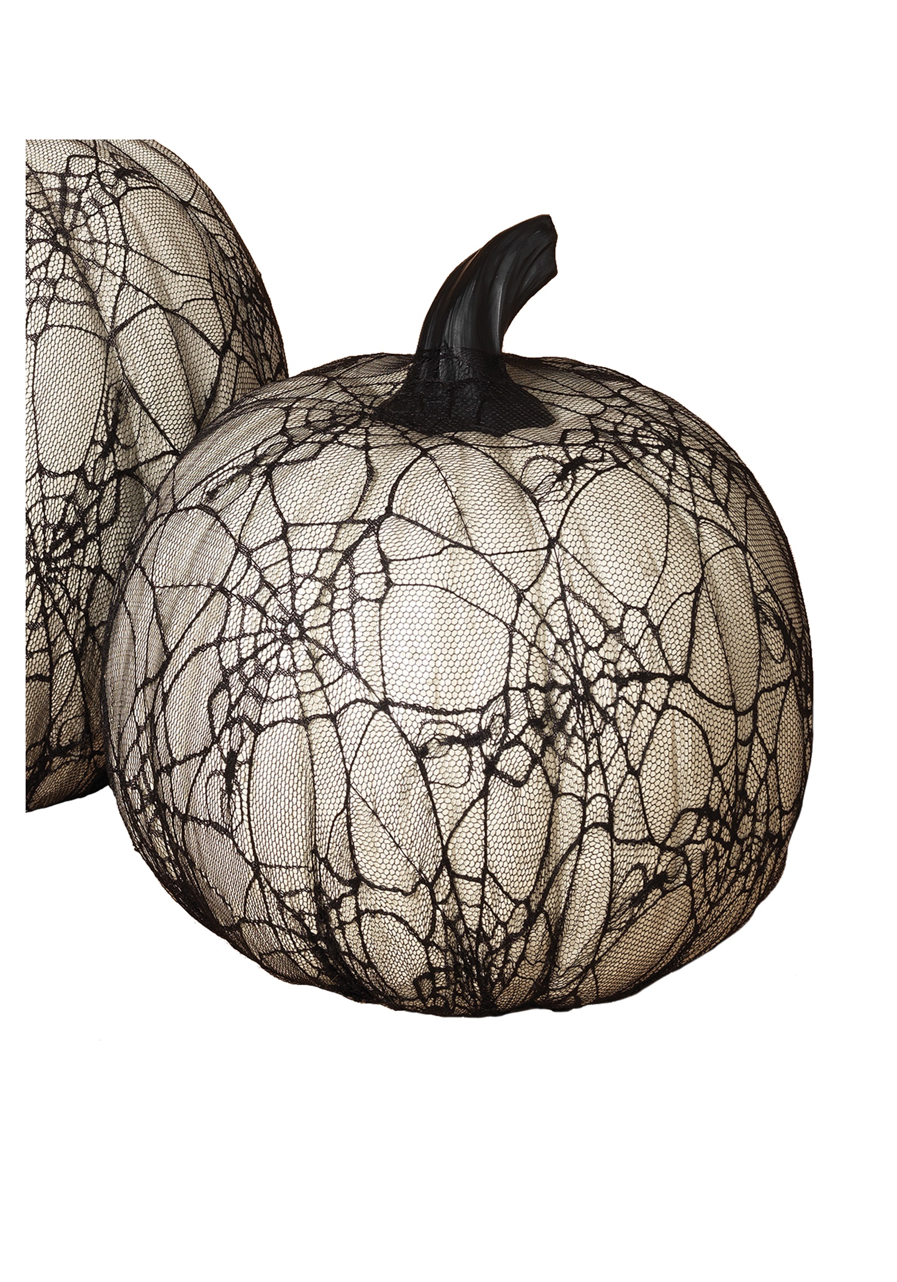 11.4 Inch White Resin Halloween Pumpkin with Spider Web Lace