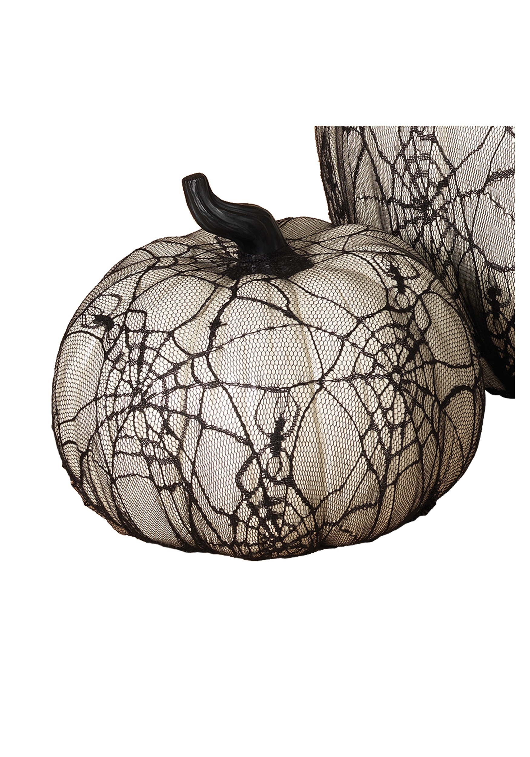 7.7 Inch White Resin Pumpkin with Spider Web Lace Covering