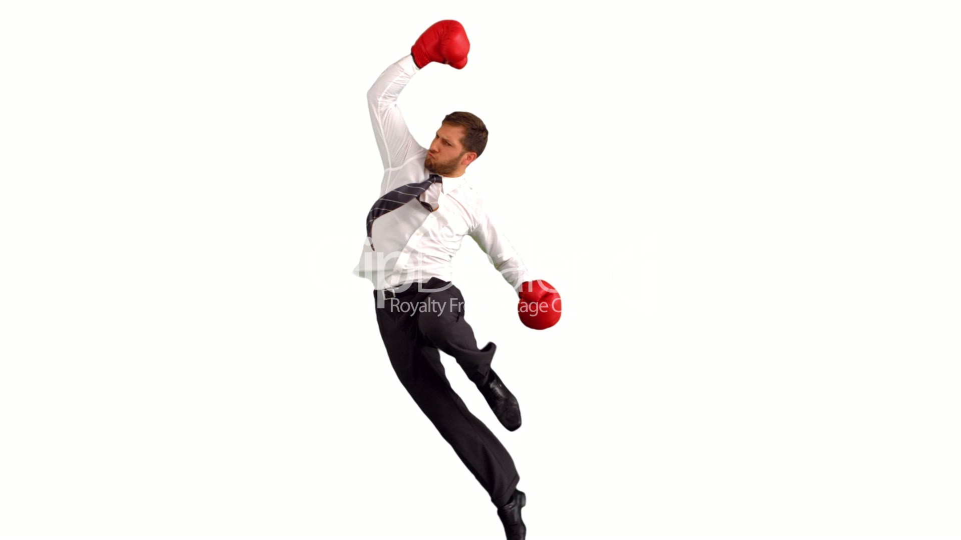 Businessman in boxing gloves jumping and punching air: Royalty-free ...