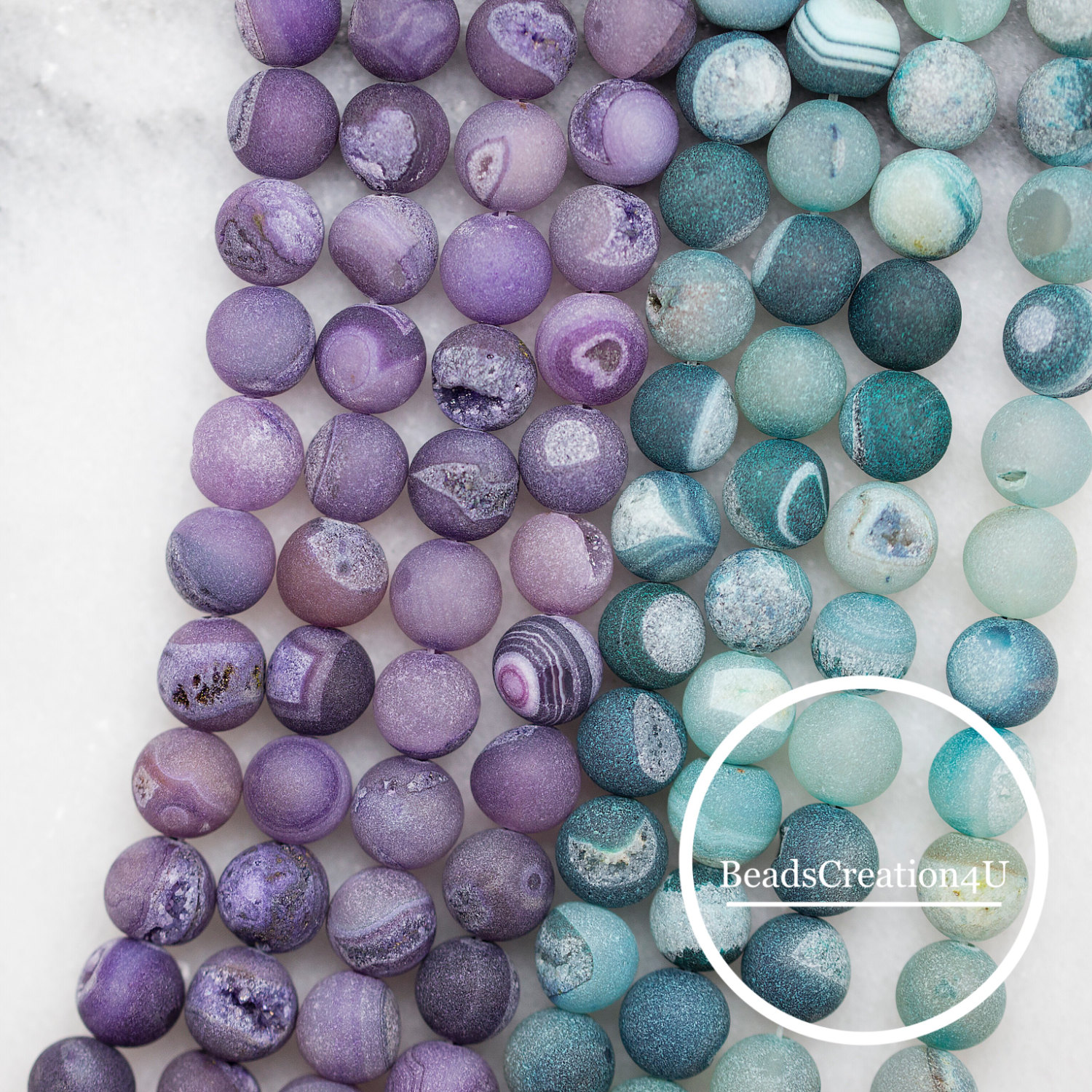 10mm, 12mm, Frosted Purple/ Green Matte Druzy Agate Geode Beads ...