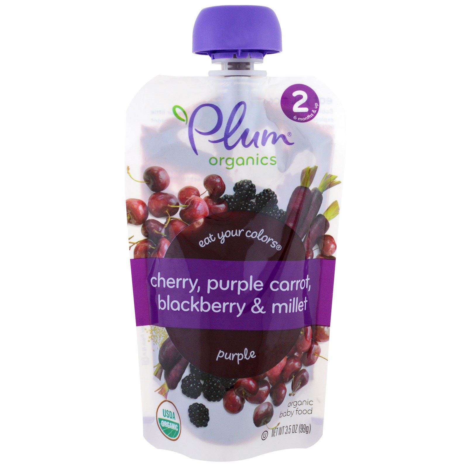 Plum Organics, Stage 2, Eat Your Colors, Purple, Cherry, Purple ...