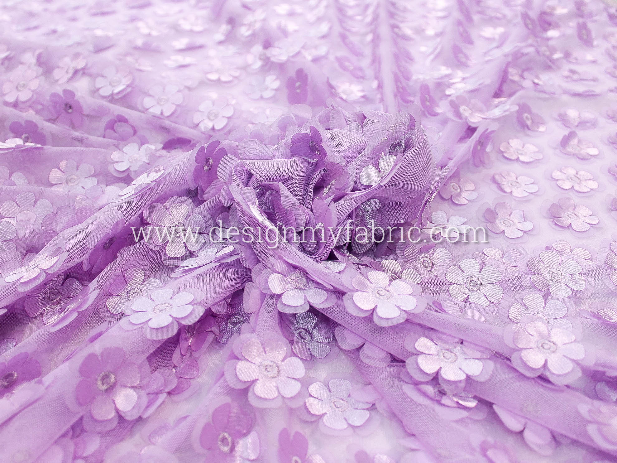 3D purple flower lace fabric #593 – Design My Fabric