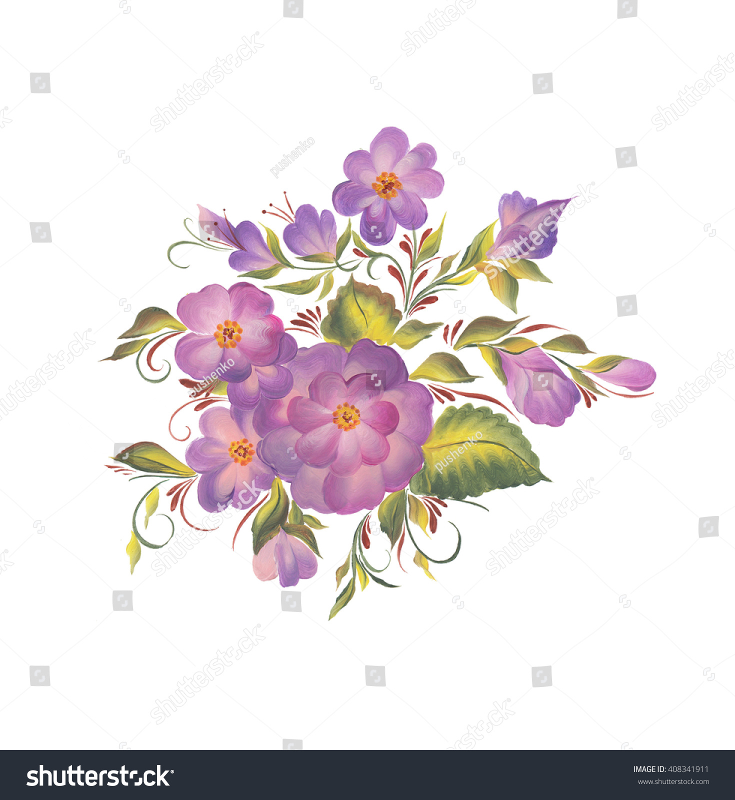 Spring Purple Flowers Design Handdrawing Violet Stock Illustration ...