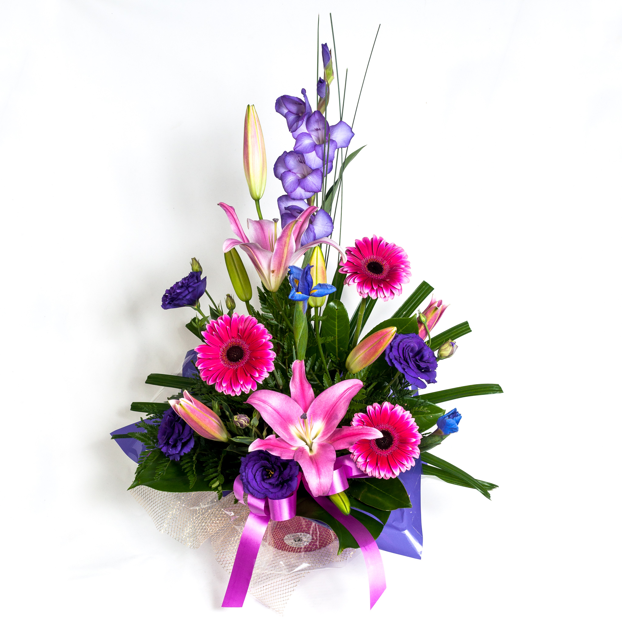 Pink & Purple Box Arrangement With Gerberas, Lillies & Lizzies ...