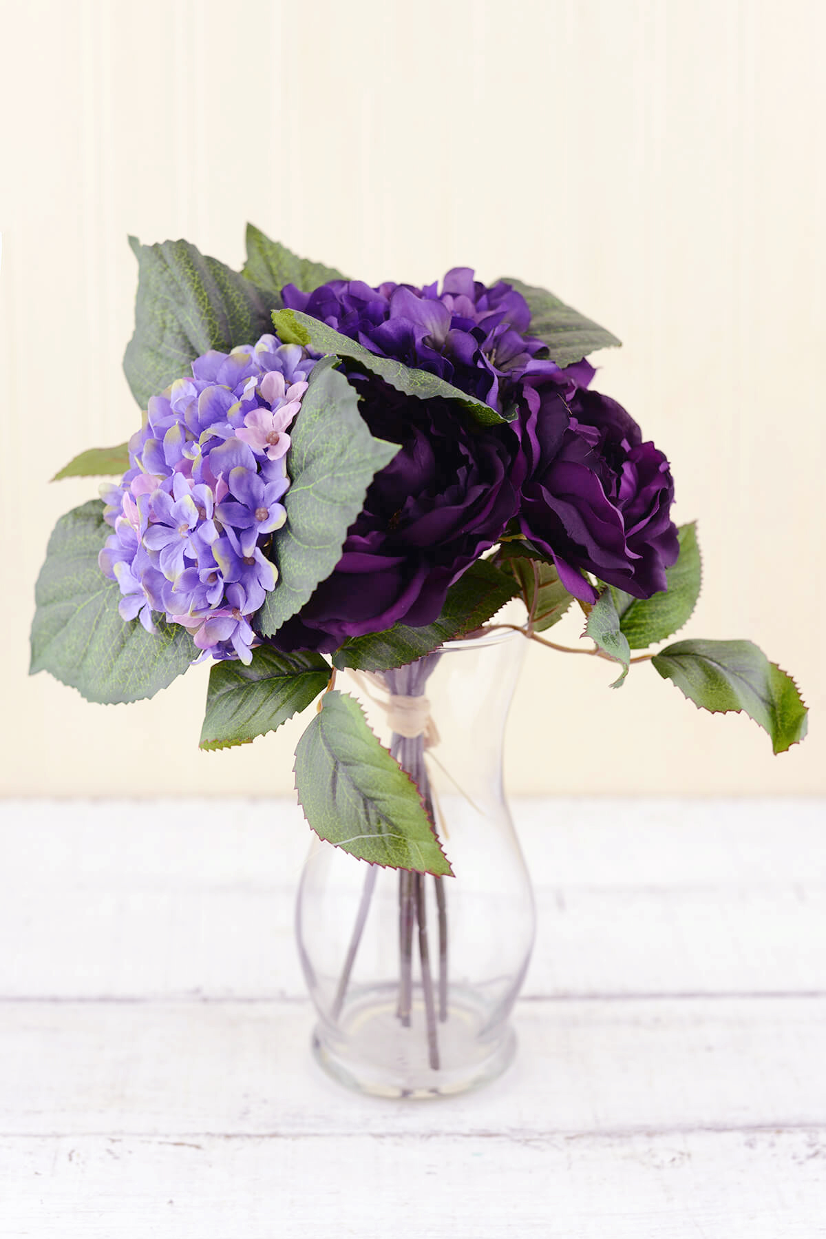 Purple Silk Hydrangea & Rose Flower Bouquet 12in