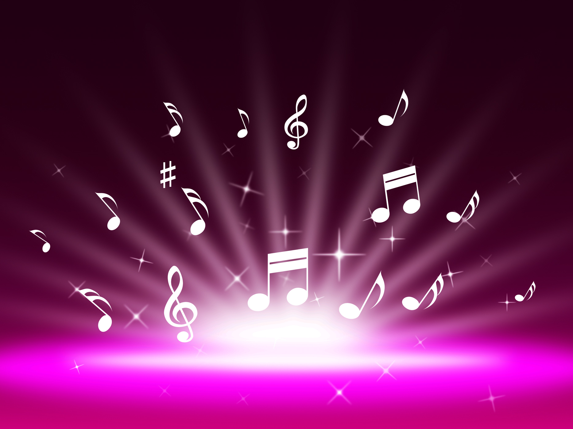 Purple music backgrond shows singing melody and pop photo