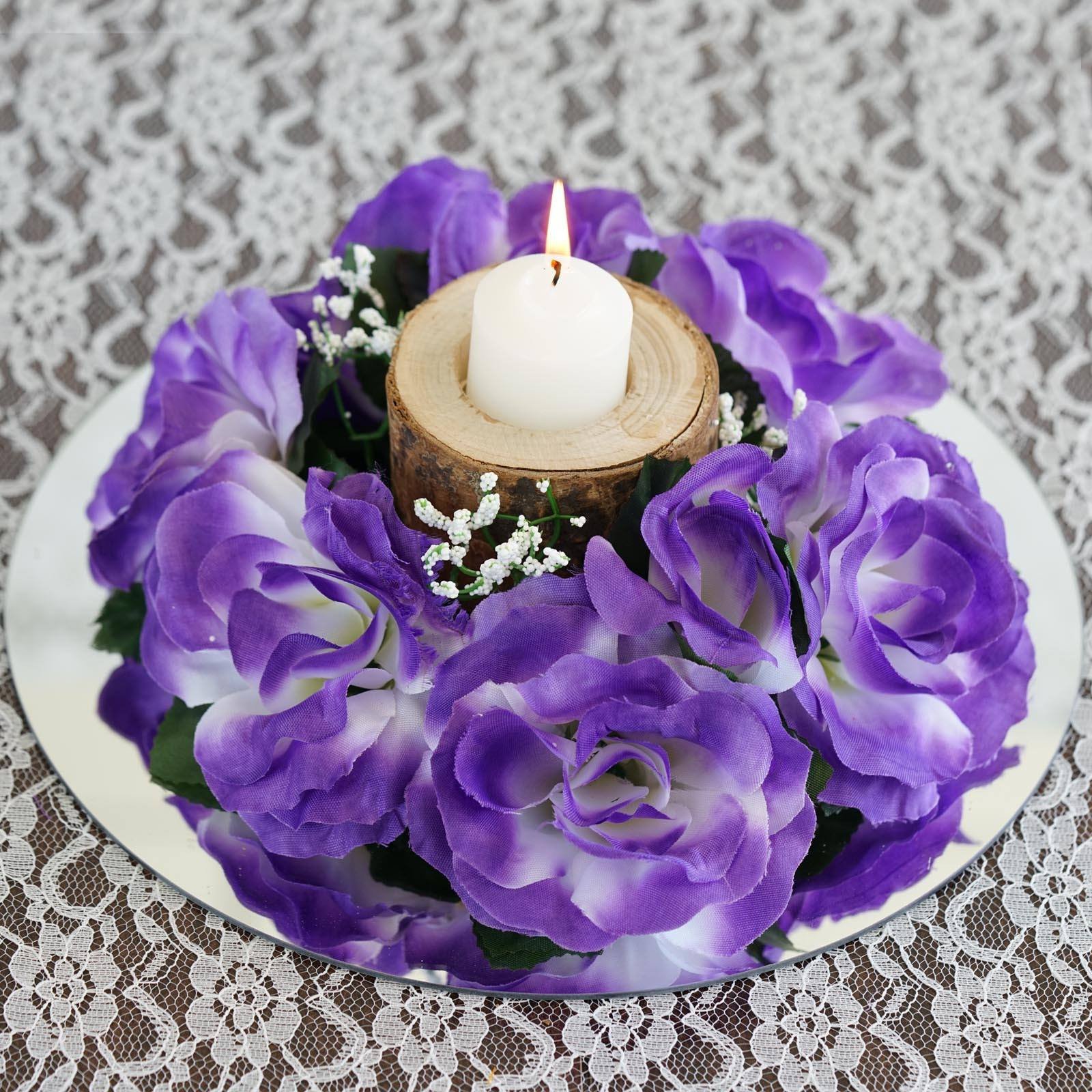 8 Pack of Artificial Purple Rose Candle Rings Wedding Centerpiece ...
