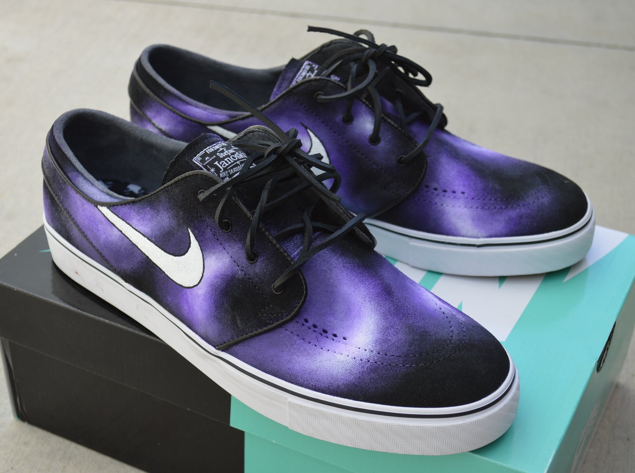 Custom Hand Painted Purple Smoke Nike SB Stefan Janoski Skate Shoes ...