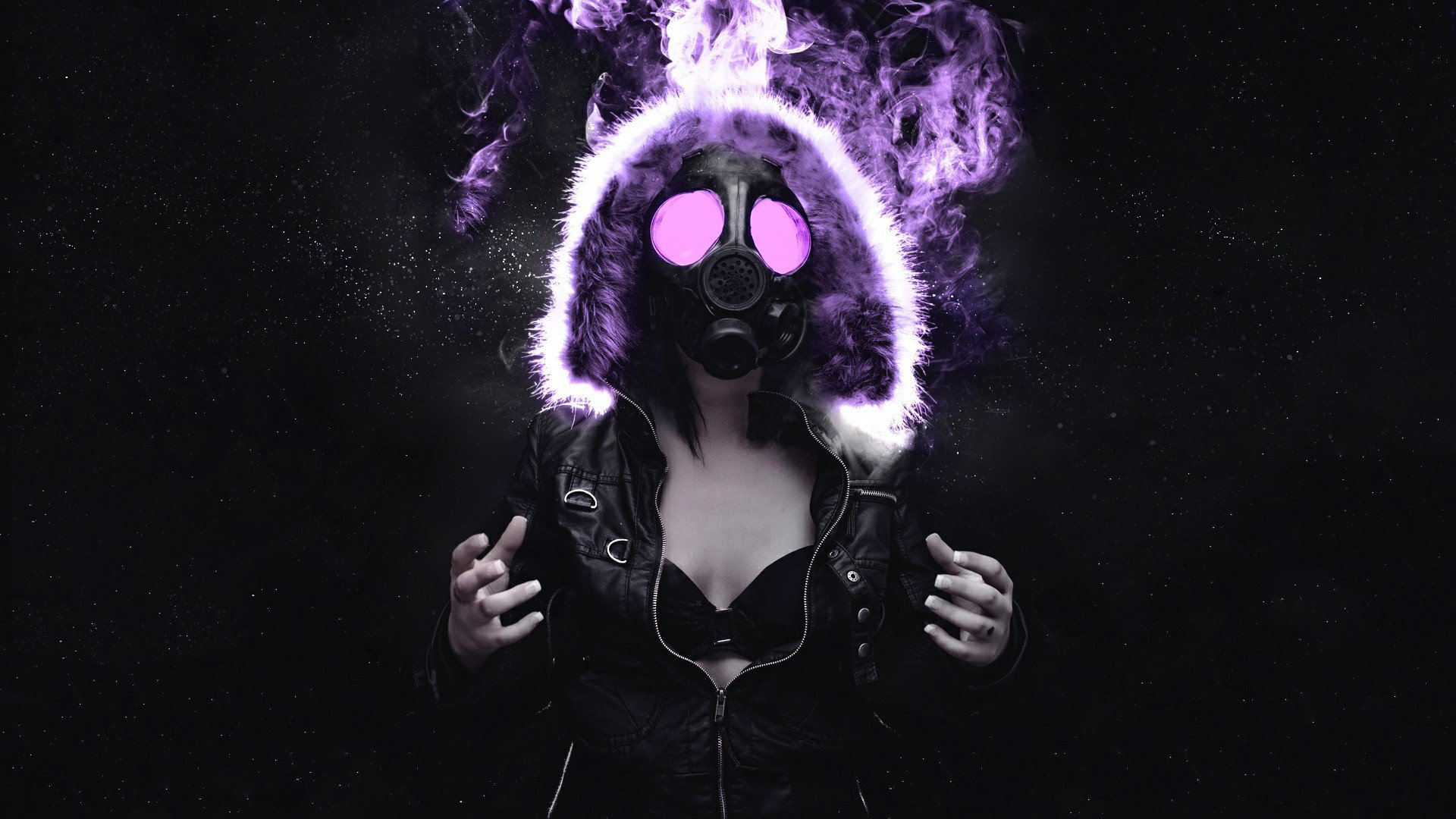 Women Gas Masks Purple Smoke Stars - WallDevil