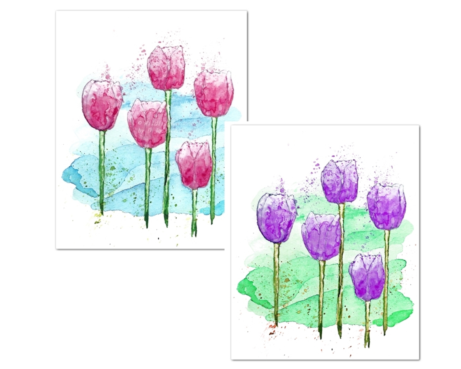 Pink and Purple Tulips Modern Watercolor Art Prints, Set of 2 ...