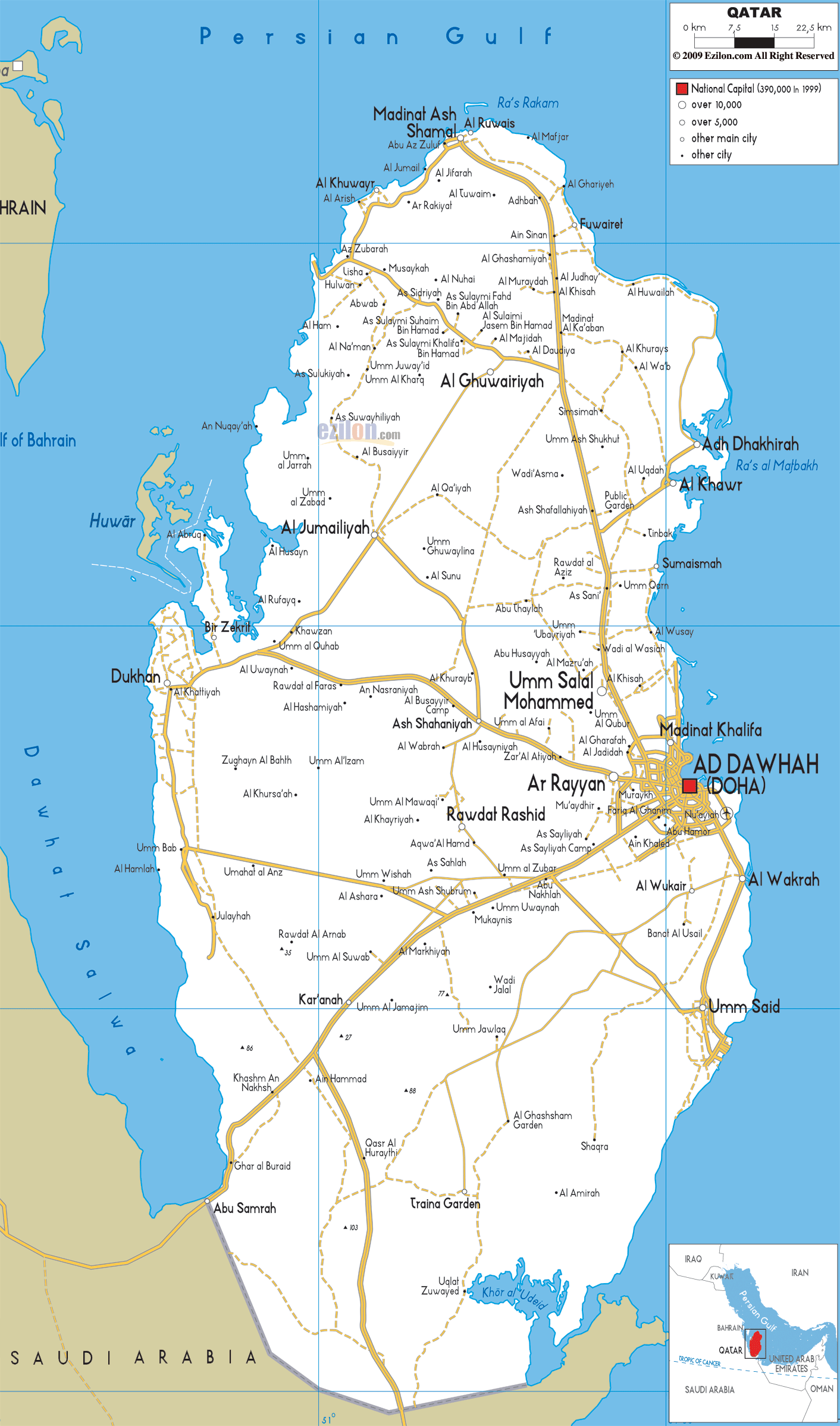 Detailed Clear Large Road Map of Qatar - Ezilon Maps